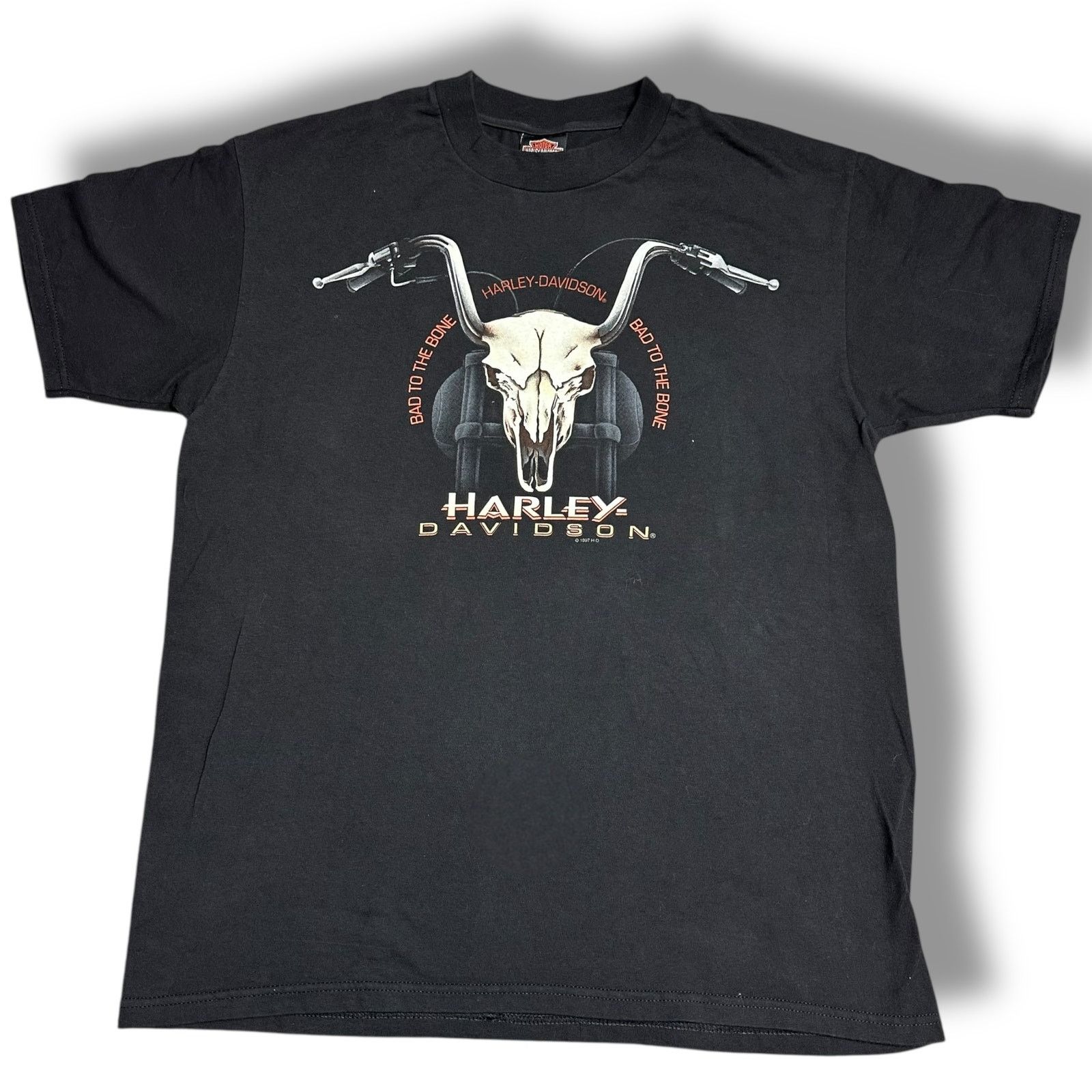 Harley Davidson × Vintage Vintage 90s Harley Davidson Bad to the Bone Skull Biker Tee Size US L / EU 52-54 / 3 - 1 Thumbnail
