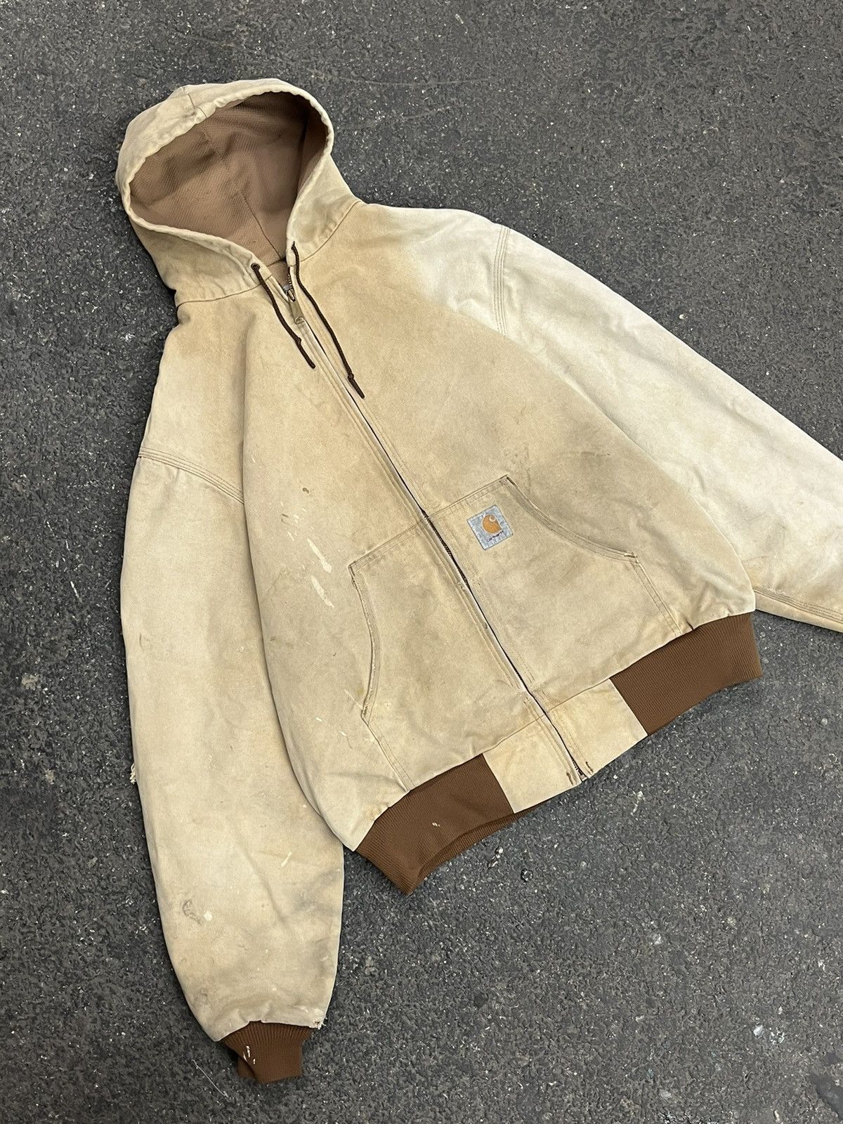 Sun faded carhartt hooded jacket vintage workwear streetwear