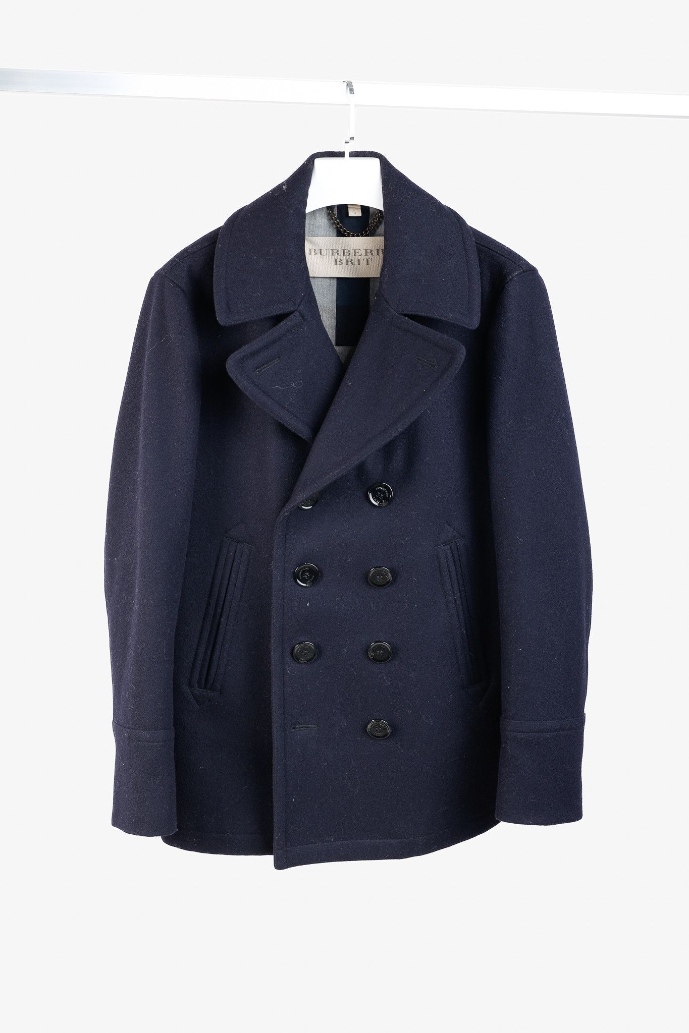 Burberry Brit ダブルブレストピーコート 紺 Women Burberry Pea Coat Double Breasted Navy Blue Wool Size