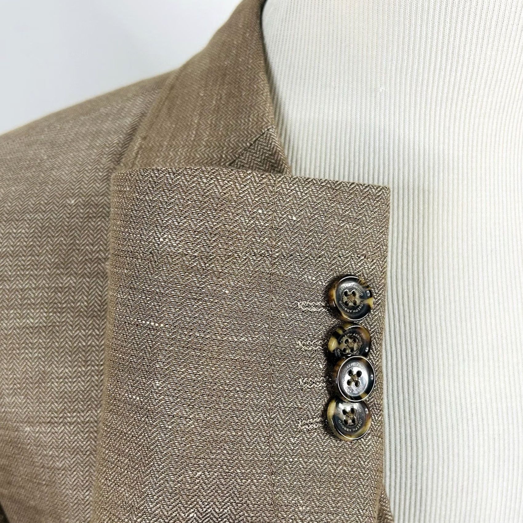 Joseph Abboud NWT Joseph Abboud Sport Coat Linen Blend Beige Herringbone Two Button Large Regular Mens Jacket Size US XS / EU 42 / 0 - 5 Thumbnail