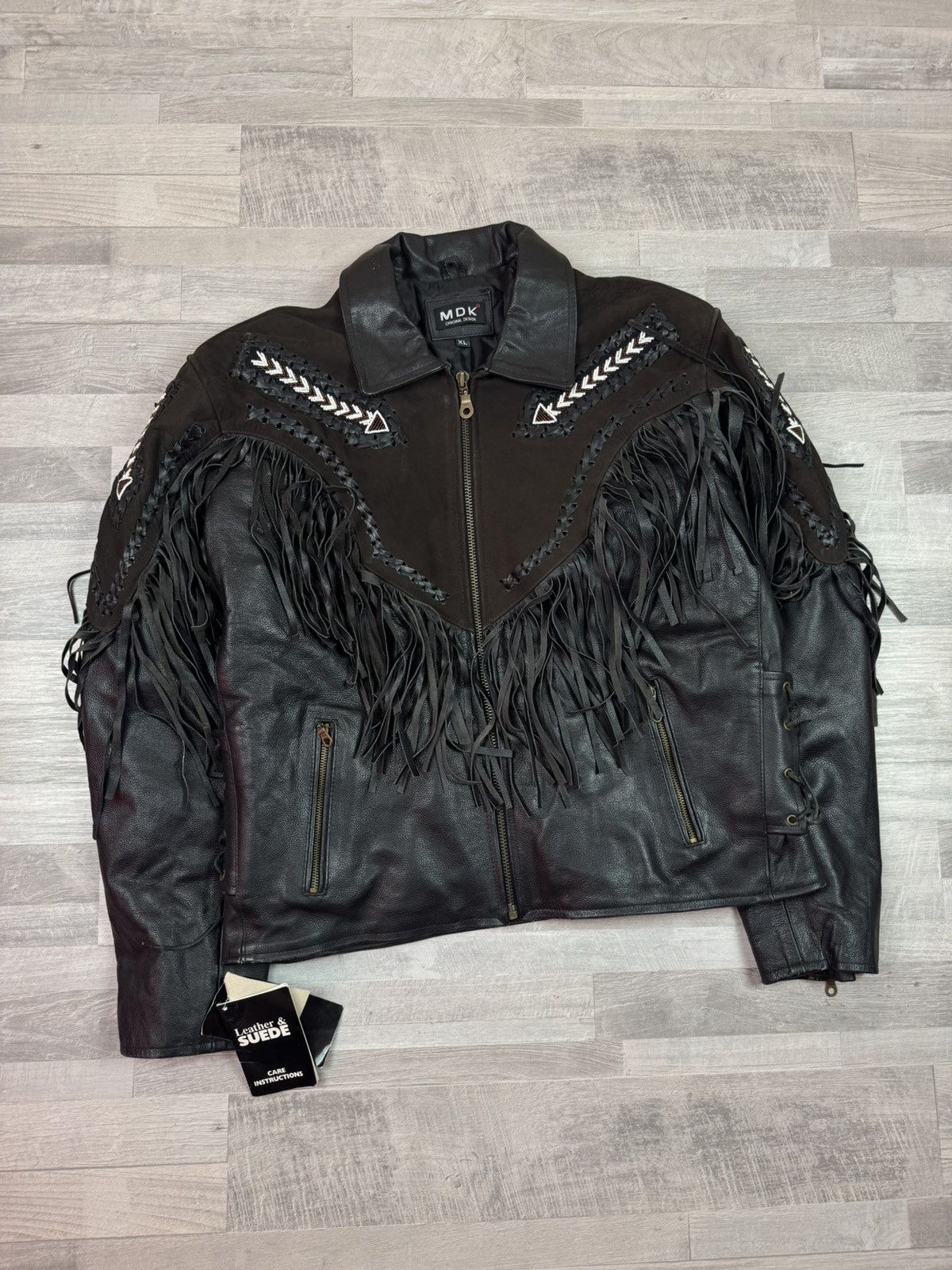 Vintage 90s MDK Fringes Racing Cowboy Wear Leather Jacket XL