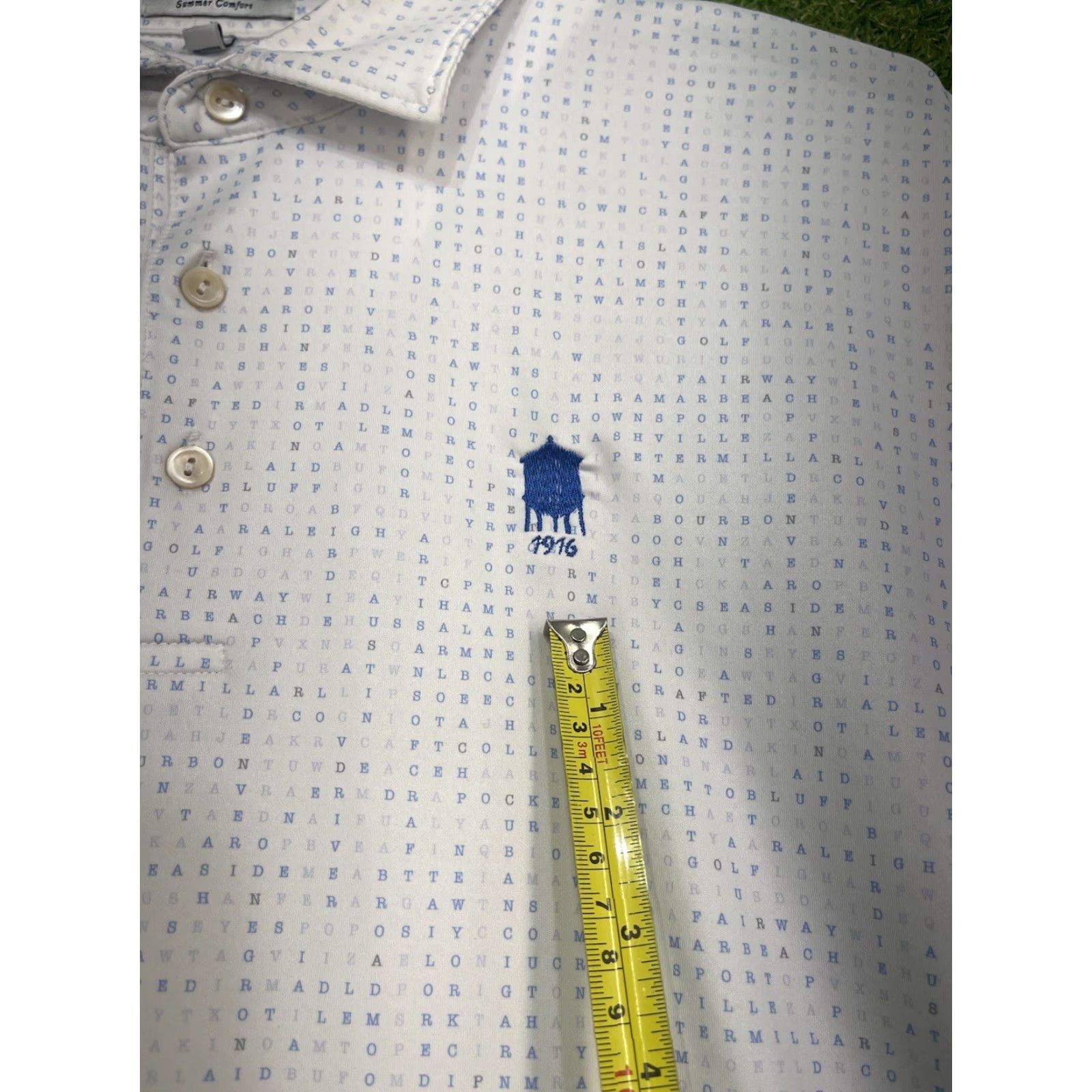 Peter Millar Peter Millar Summer Comfort Polo Shirt Mens XL White Geometric Short Sleeve Polo Golf Shirt, Polyester Spandex, 3D Logo, Breathable, Regular Fit Size US XL / EU 56 / 4 - 2 Thumbnail