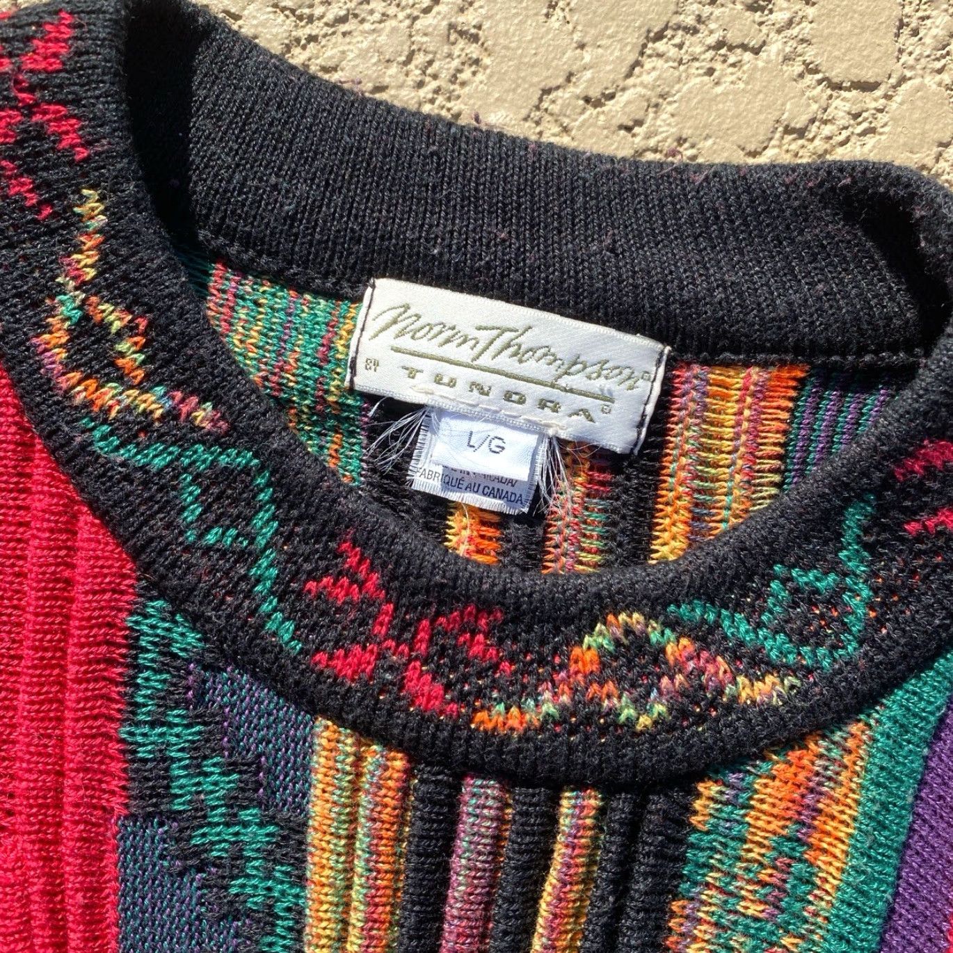 VINTAGE Tundra Abstract 3D Knit Multicolor Pullover Sweater Men 