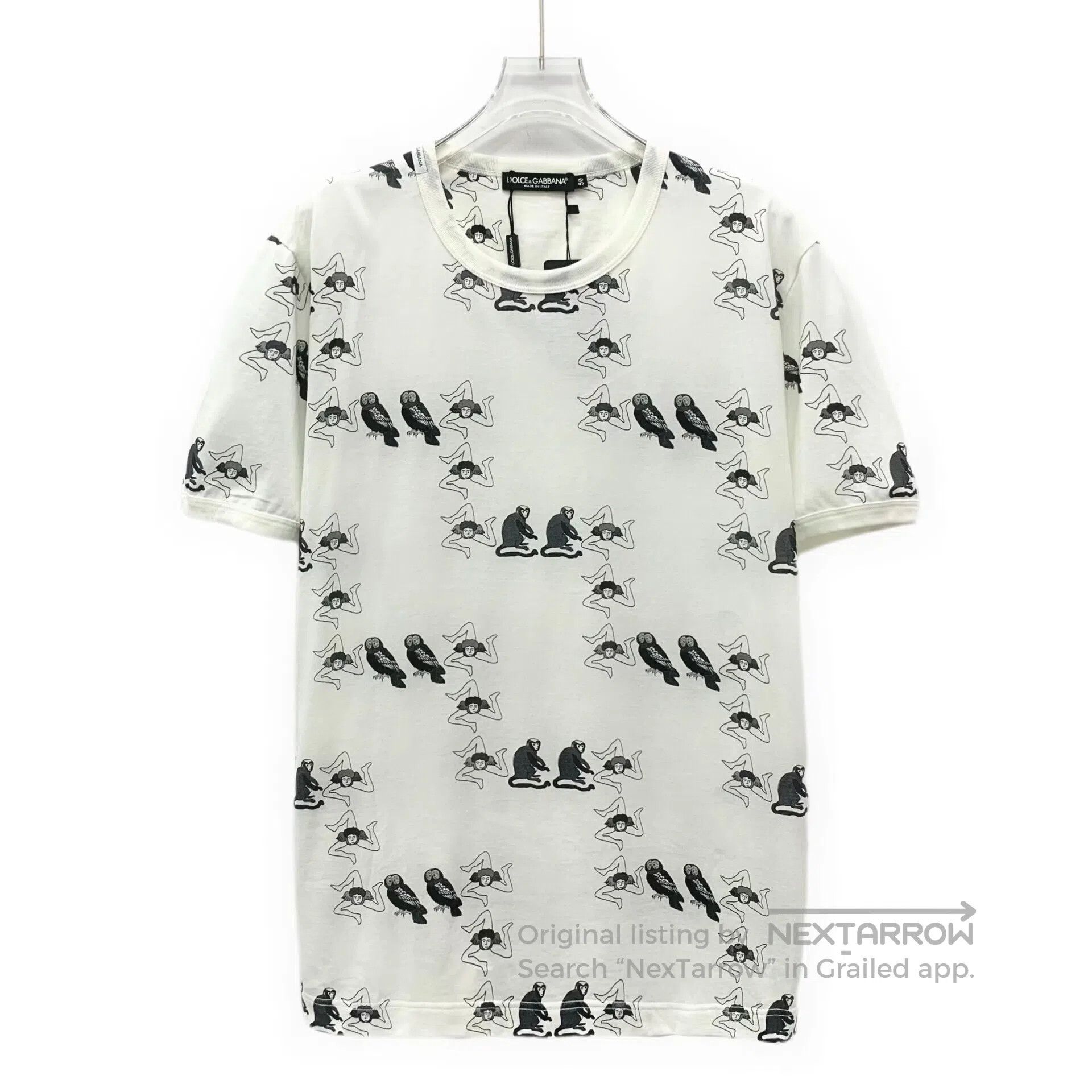 Dolce & Gabbana Dolce Gabbana White Pattern Printed Cotton Round Neck Shor Size US L / EU 52-54 / 3 - 1 Thumbnail