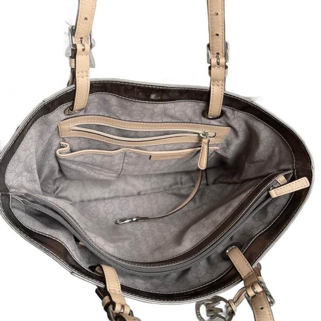Michael Kors Michael Kors Signature Metallic Tote Bag, Medium, Silver Size ONE SIZE - 5 Thumbnail