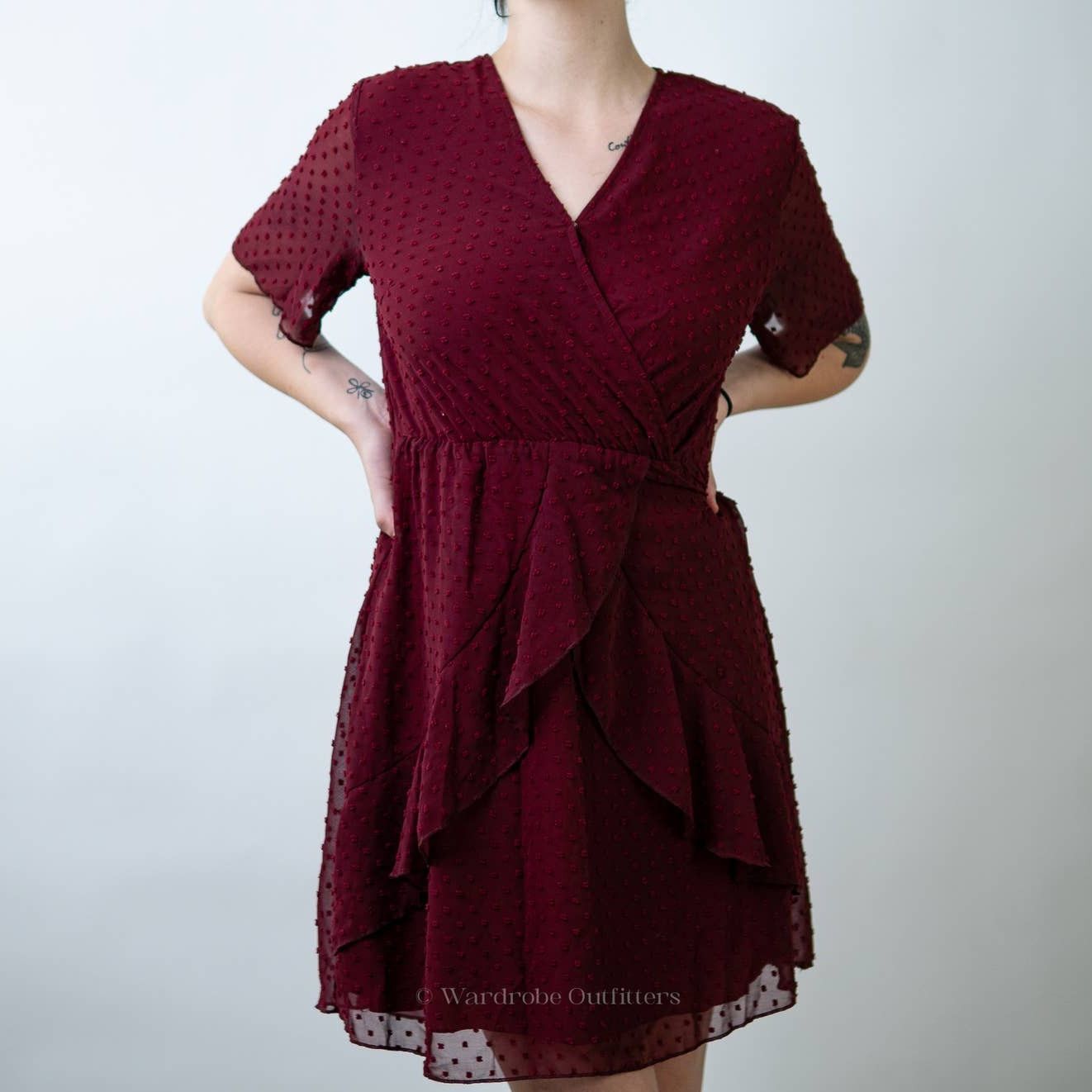 Shein SHEIN Maroon Burgundy Red Swiss Dot A-Line Dress - M Size M / US 6-8 / IT 42-44 - 6 Thumbnail