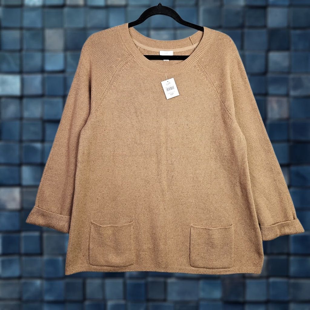 J. Jill J.JILL Women's Camel Round Neck Pockets Front Sweater Size PM New Cardigan Knit Beige Regular Petite Adults Women Men Size M / US 6-8 / IT 42-44 - 1 Thumbnail