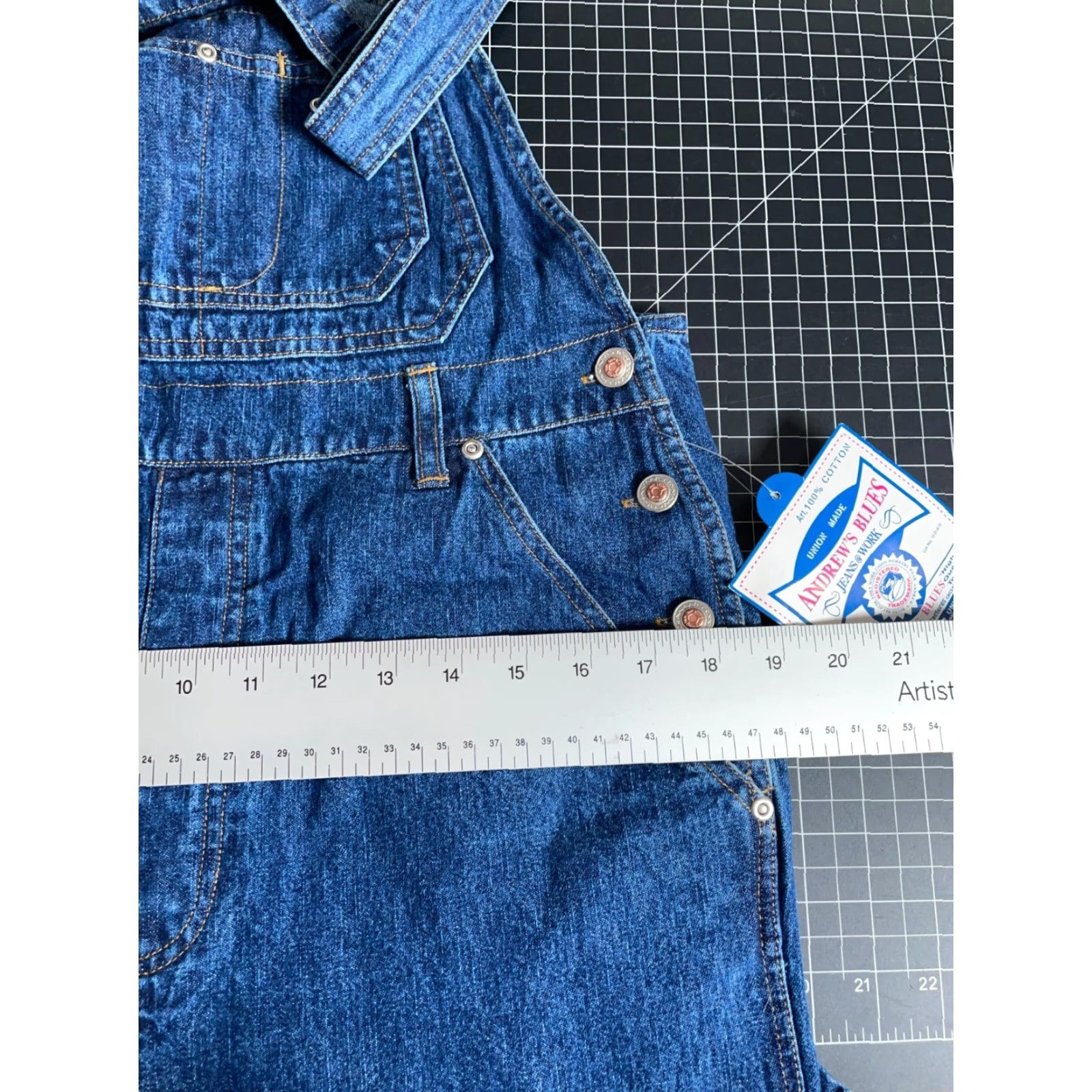 Denime VINTAGE 90s Denim Bib Overalls Women's Medium Blue Jean Baggy Grunge Skater Unworn Andrew's Blues Jeansworks Overall Pockets Size 32" / US 10 / IT 46 - 6 Thumbnail