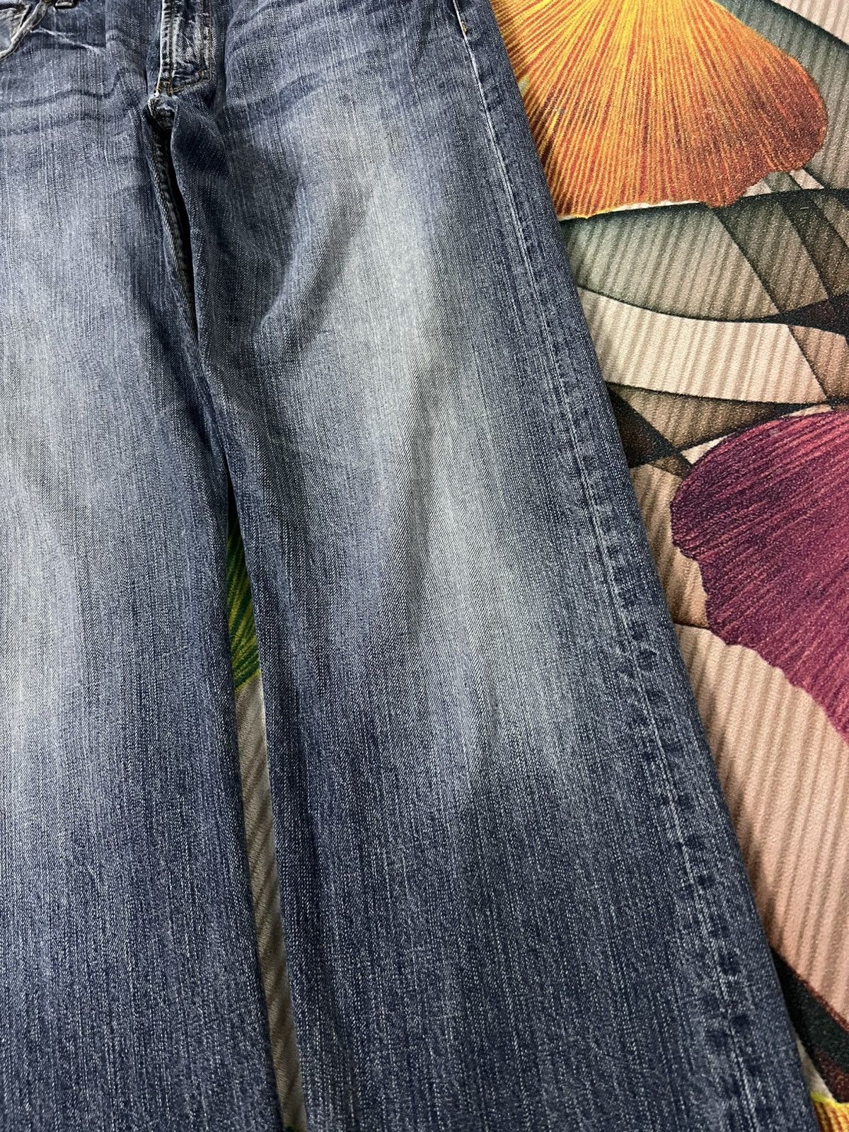 Japanese Brand Karakuri Tamashi Style Koi Fish Embroidery Mud Wash Jean Size US 35 - 9 Thumbnail