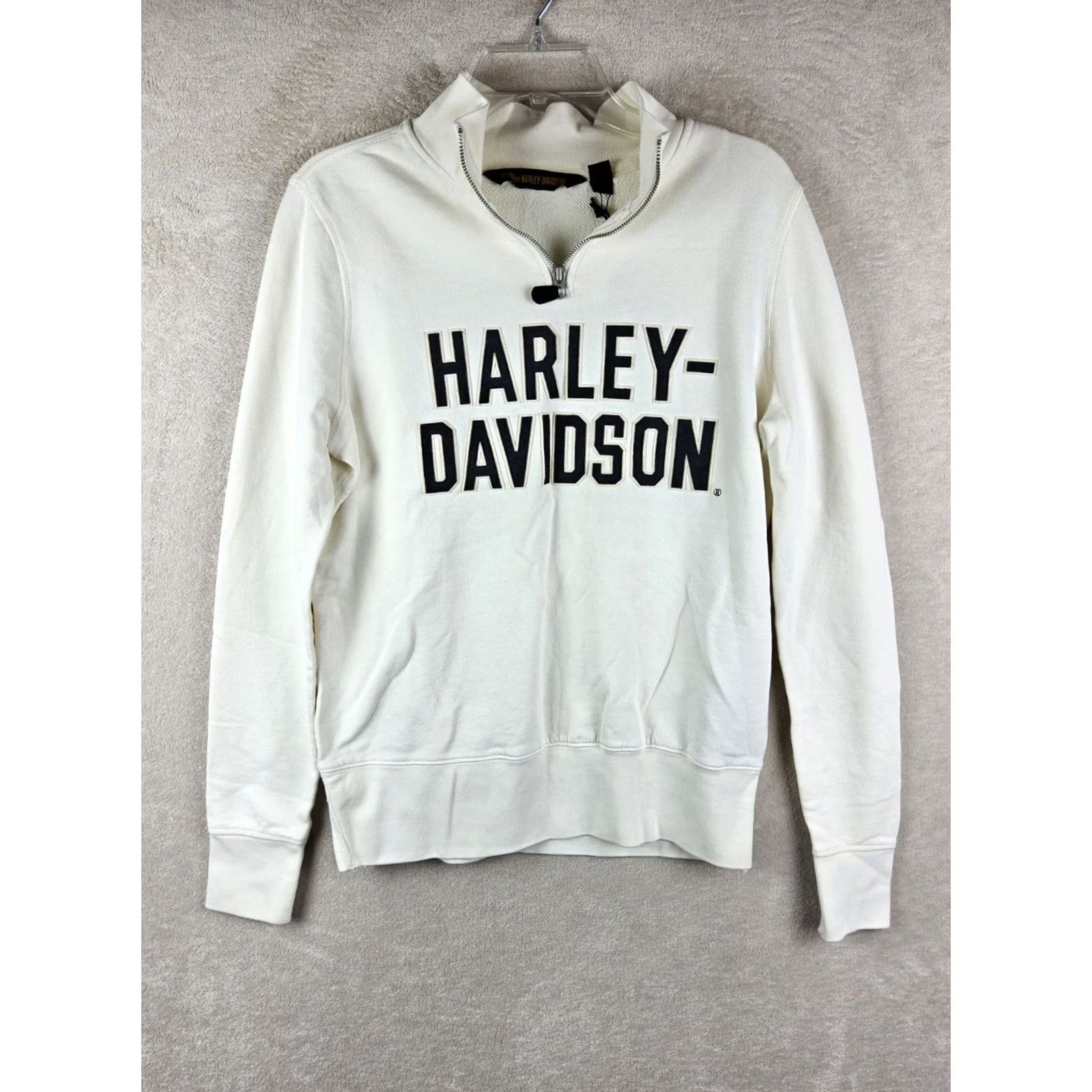 Harley Davidson Harley-Davidson Women's Sweatshirt 1/4 Zip Pullover Size S Ivory Felt Letter 100% Cotton Activewear Vintage: No Size S / US 4 / IT 40 - 3 Thumbnail