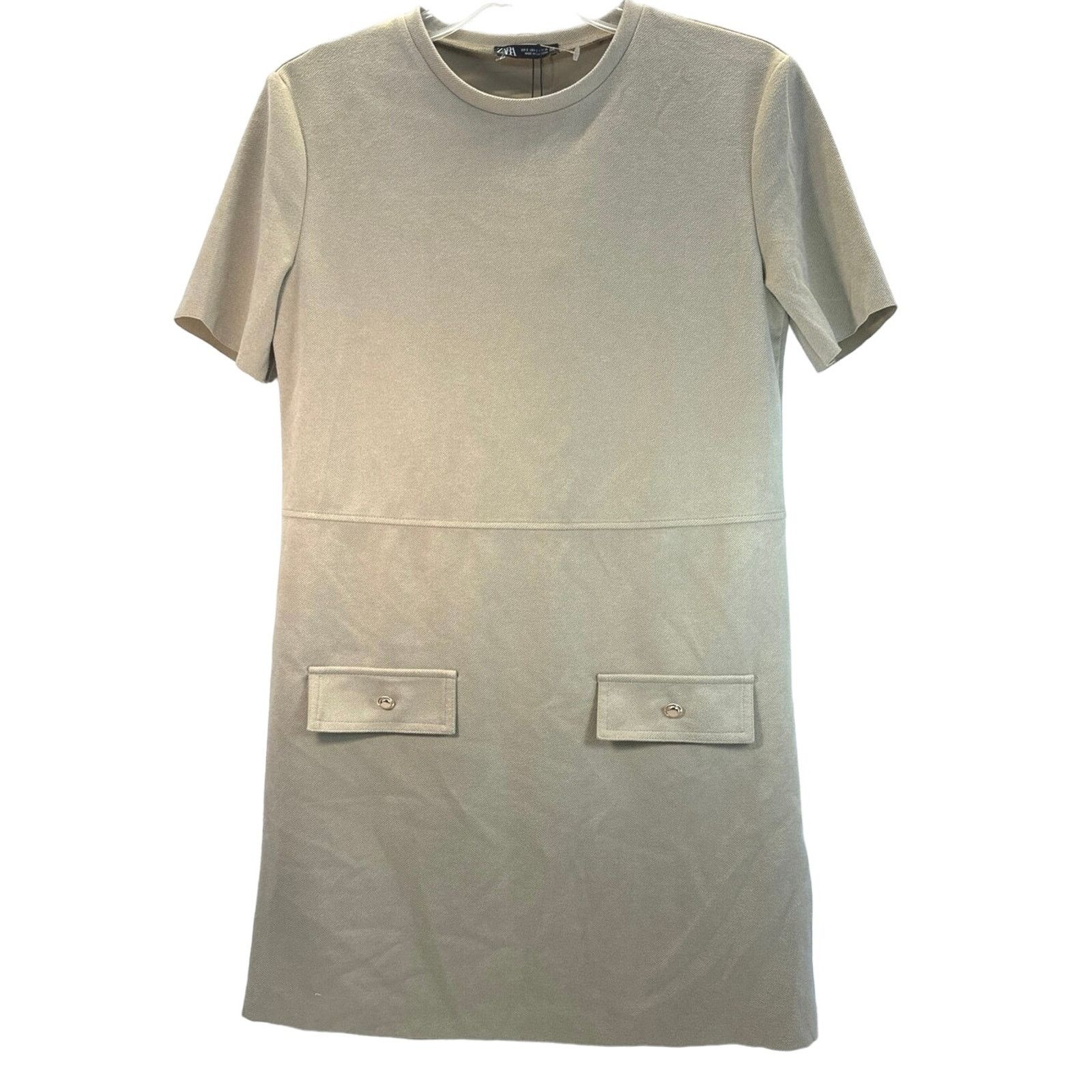 Zara Zara Faux Suede Beige Short Sleeve Shift Dress women sz S Size S / US 4 / IT 40 - 1 Thumbnail