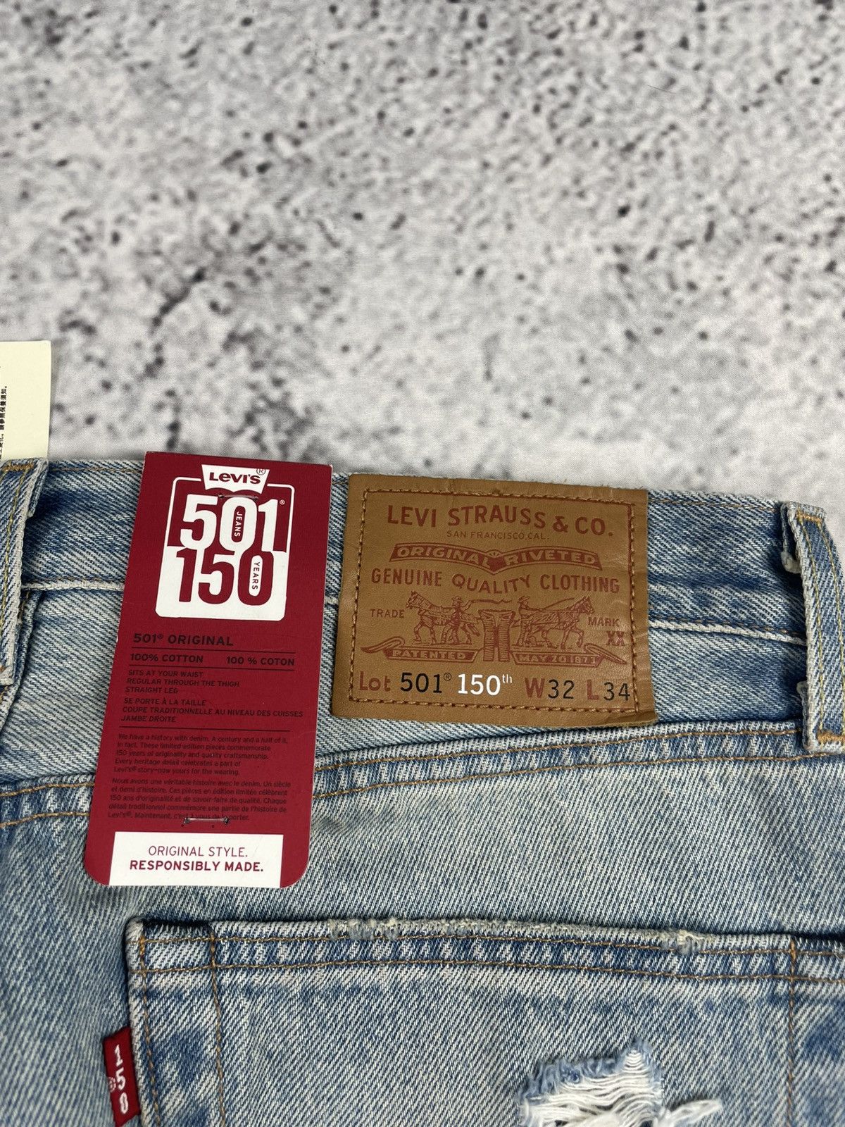 Levi's Levi’s 501 150th W32 L34 Destroyed Jeans Blue Straight Fit Size US 34 / EU 50 - 19 Thumbnail