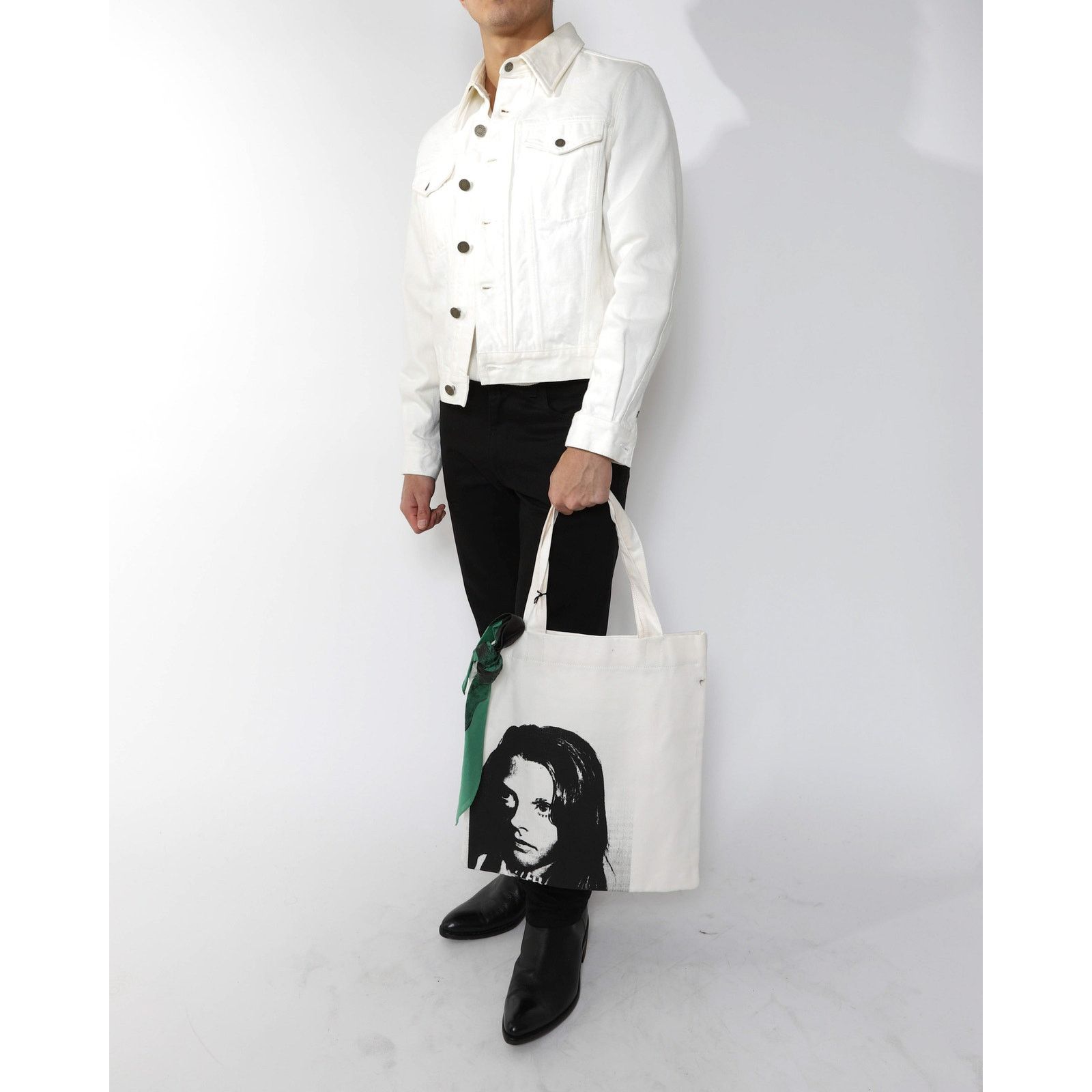 Calvin Klein 205W39NYC SS18 Back Screenprinted Trucker Jacket in White Denim Size US M / EU 48-50 / 2 - 5 Thumbnail