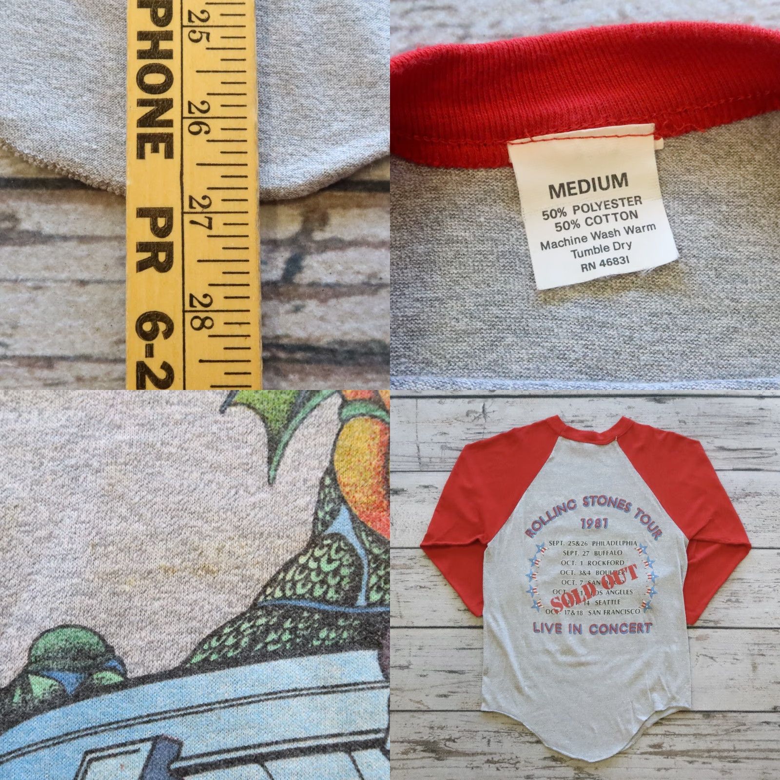 Vintage VINTAGE The Rolling Stones T-Shirt Raglan 1981 Tour Shirt M Gray Mens Size US M / EU 48-50 / 2 - 8 Thumbnail