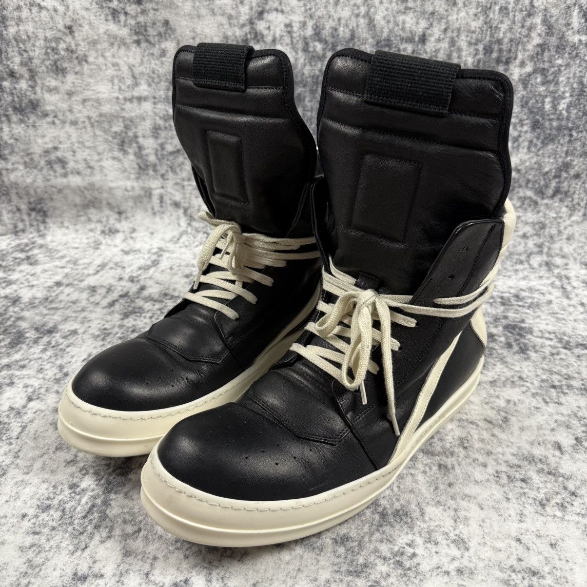 Rick Owens Rick Owens Leather ‘Black/Milk’ Geobaskets Size US 11 / EU 44 - 1 Thumbnail