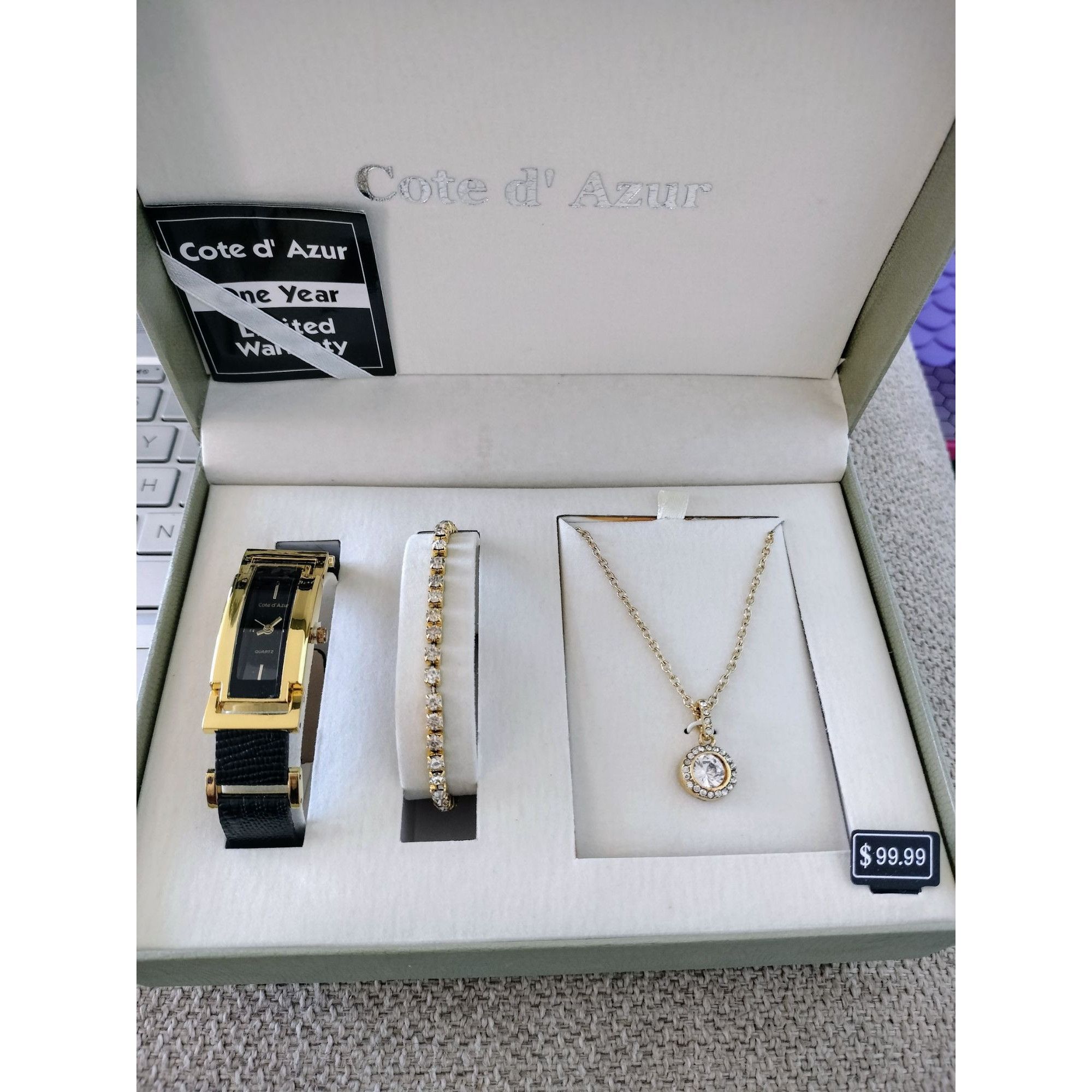 Vintage Cote D Azur Jewelry Set Watch Bracelet Necklace Gift Box Wom Size ONE SIZE - 2 Thumbnail