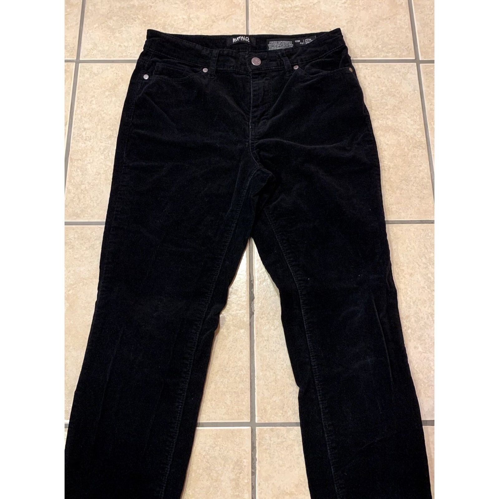 Vintage Buffalo Women's Pants Corduroy Skinny Mid Rise Black 4/27 Slim Stretch Inseam 29" 27" Waist Button Zip Pockets Shaping Easy Care Fall Winter Size 27" / US 4 / IT 40 - 3 Thumbnail