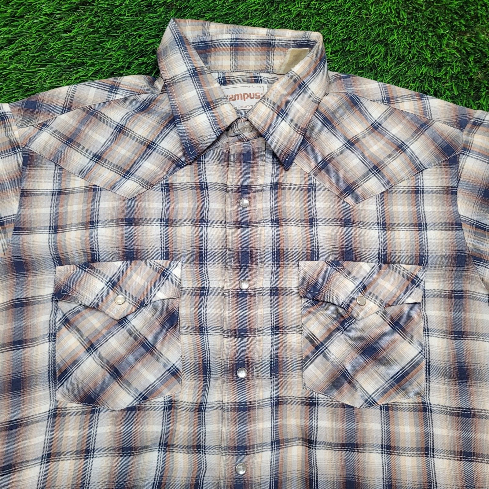 Vintage VTG 70s Campus Plaid Pearl Snap Western Shirt L 16 Cowboy Size US L / EU 52-54 / 3 - 2 Thumbnail