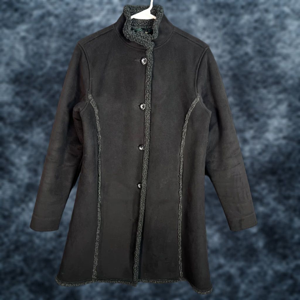 Vintage L.L. Bean Coat XS Black Faux Fur Shearling Trim Long Womens Size XS / US 0-2 / IT 36-38 - 1 Thumbnail