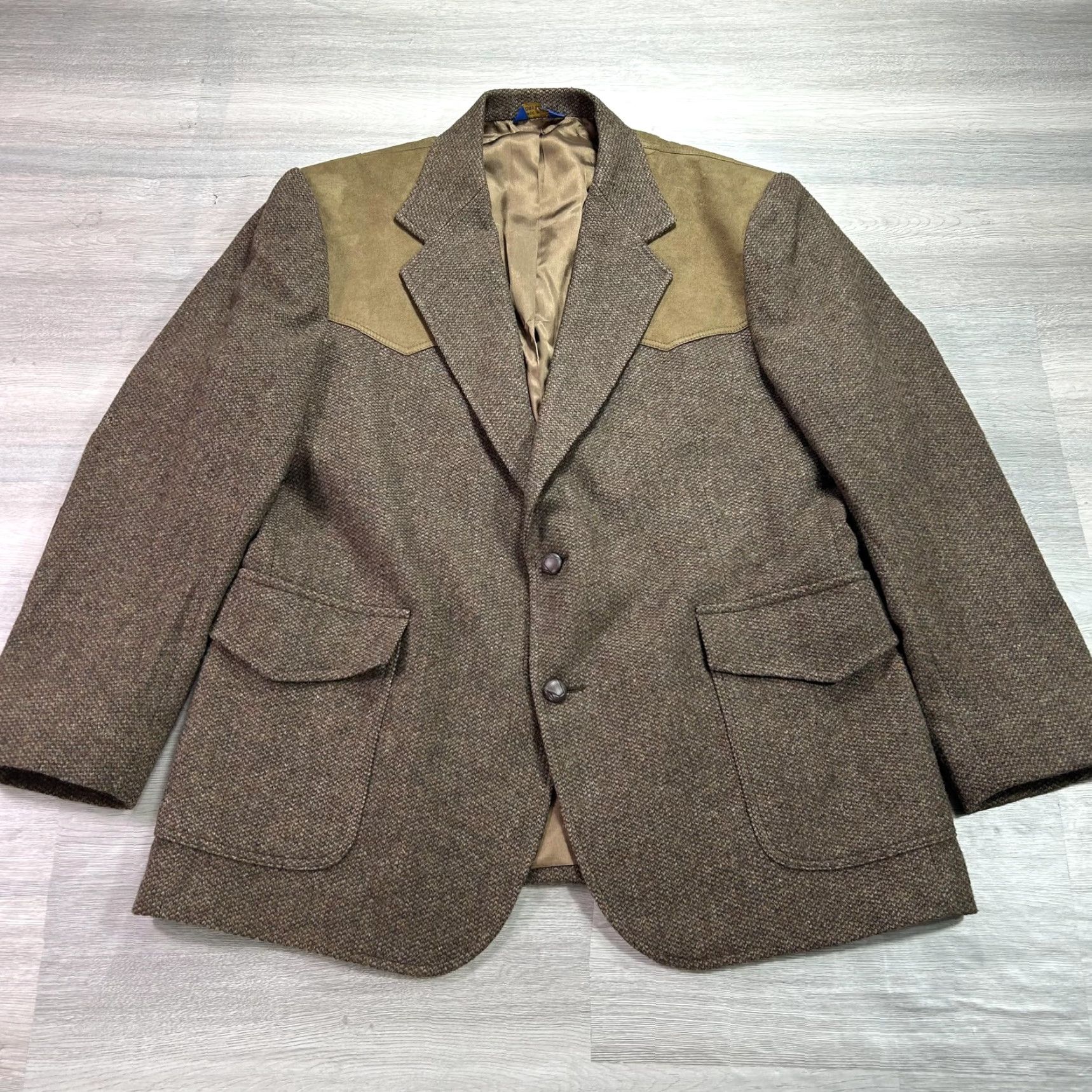 Pendleton VTG Pendleton Blazer Mens 46 Wool Western Sport Coat Jacket USA Slim notched lapel two-button elbow patch brown Size 46R - 2 Thumbnail