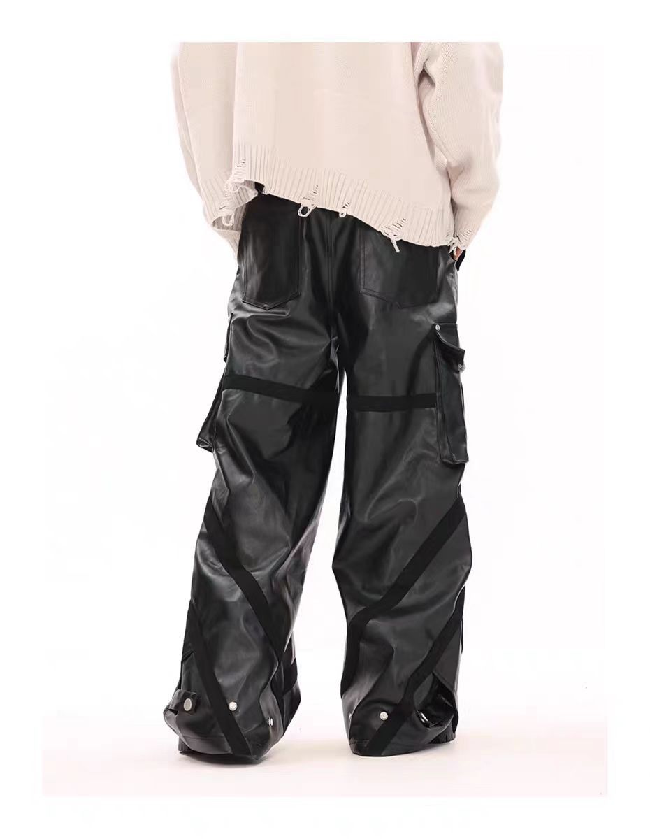 Japanese Brand × Vintage Vintage Street Punk Pleated Multi-Pocket Leather Pants Size US 32 / EU 48 - 6 Thumbnail