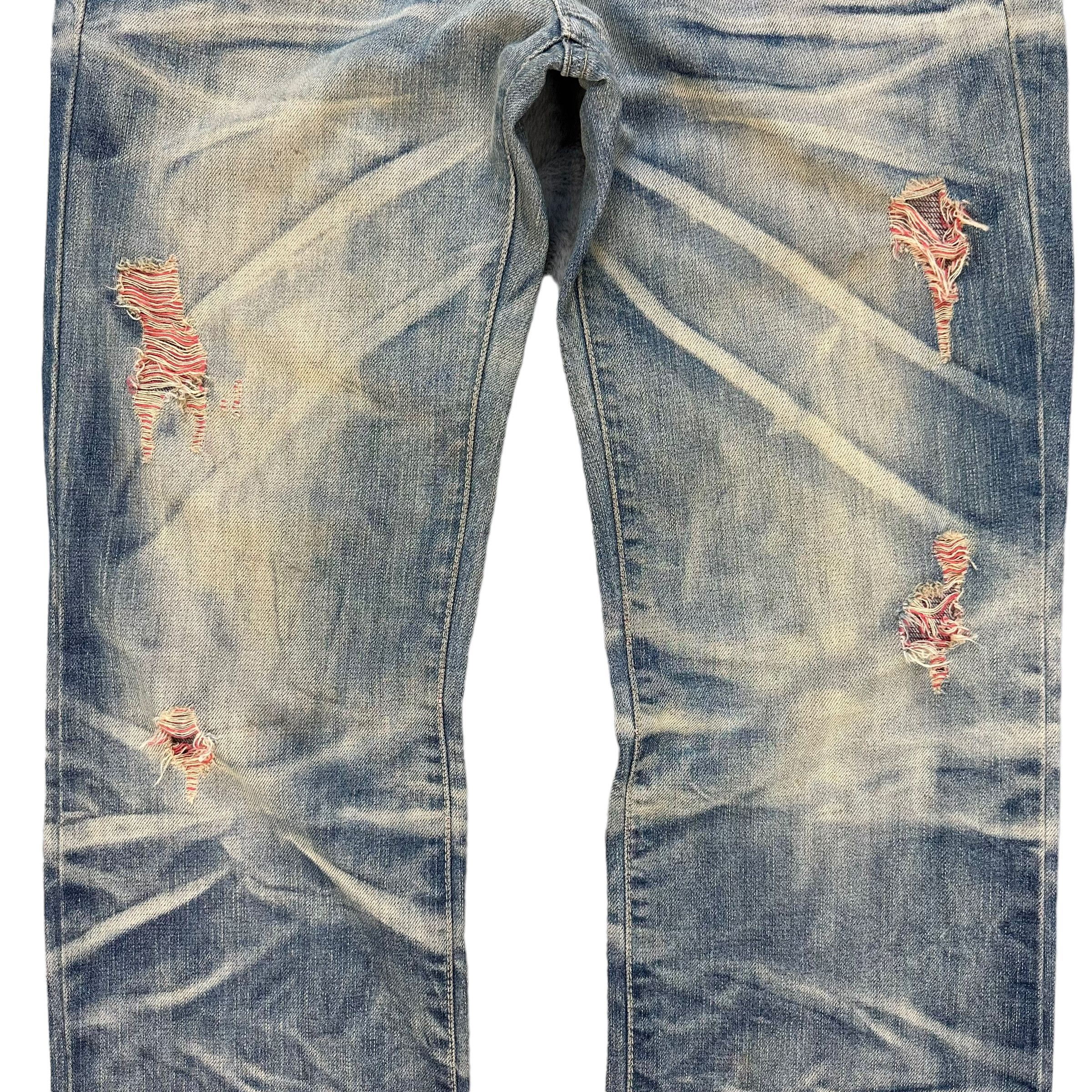 Japanese Brand ANTIQUA TRASHED LIGHT WASH ZEBRA PILE JEANS #8858-032 Size 32" / US 10 / IT 46 - 5 Thumbnail