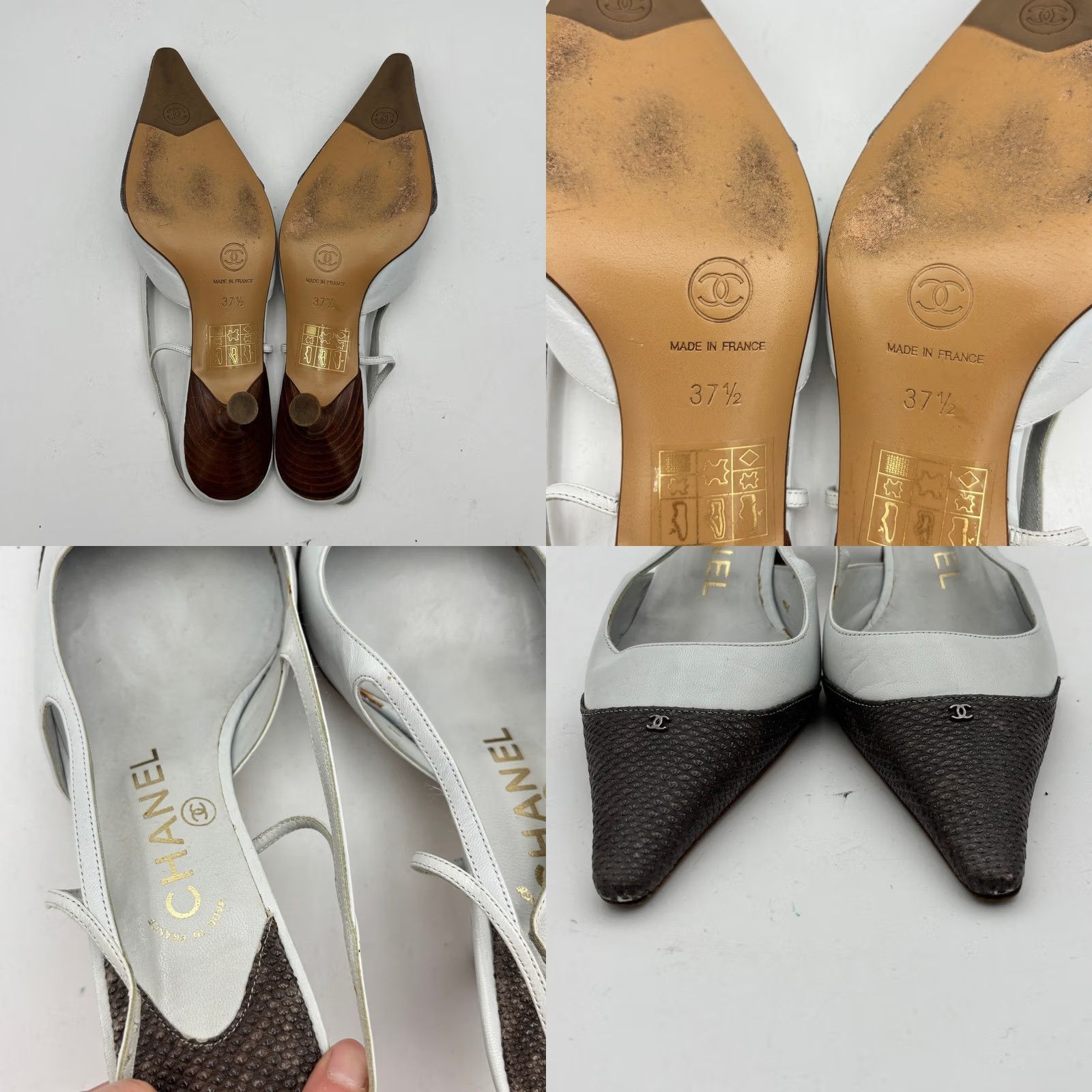 Chanel CHANEL Slingback Womens VTG Logo Leather Slingbacks Point Toe Kitten Heels Women Size US 8 / IT 38 - 8 Thumbnail