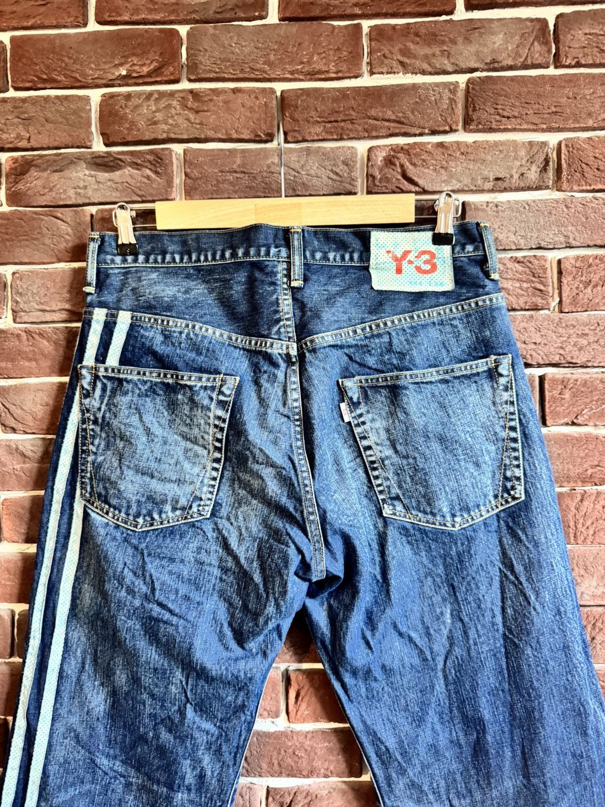 Y-3 'SS/2004' RUNWAY 3-Stripe LOGO Black Denim JEANS Sz 34