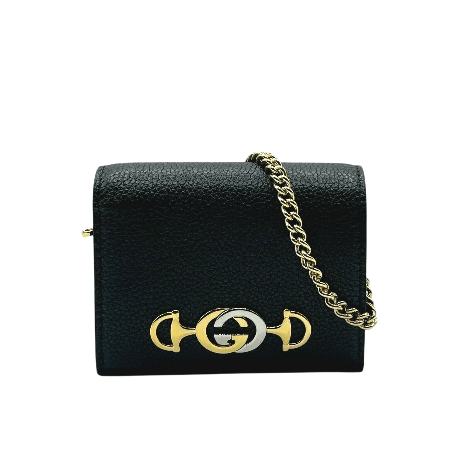 Gucci Zumi Women's Black Leather Gold Chain Bi-Fold Mini Wallet Size ONE SIZE - 1 Thumbnail
