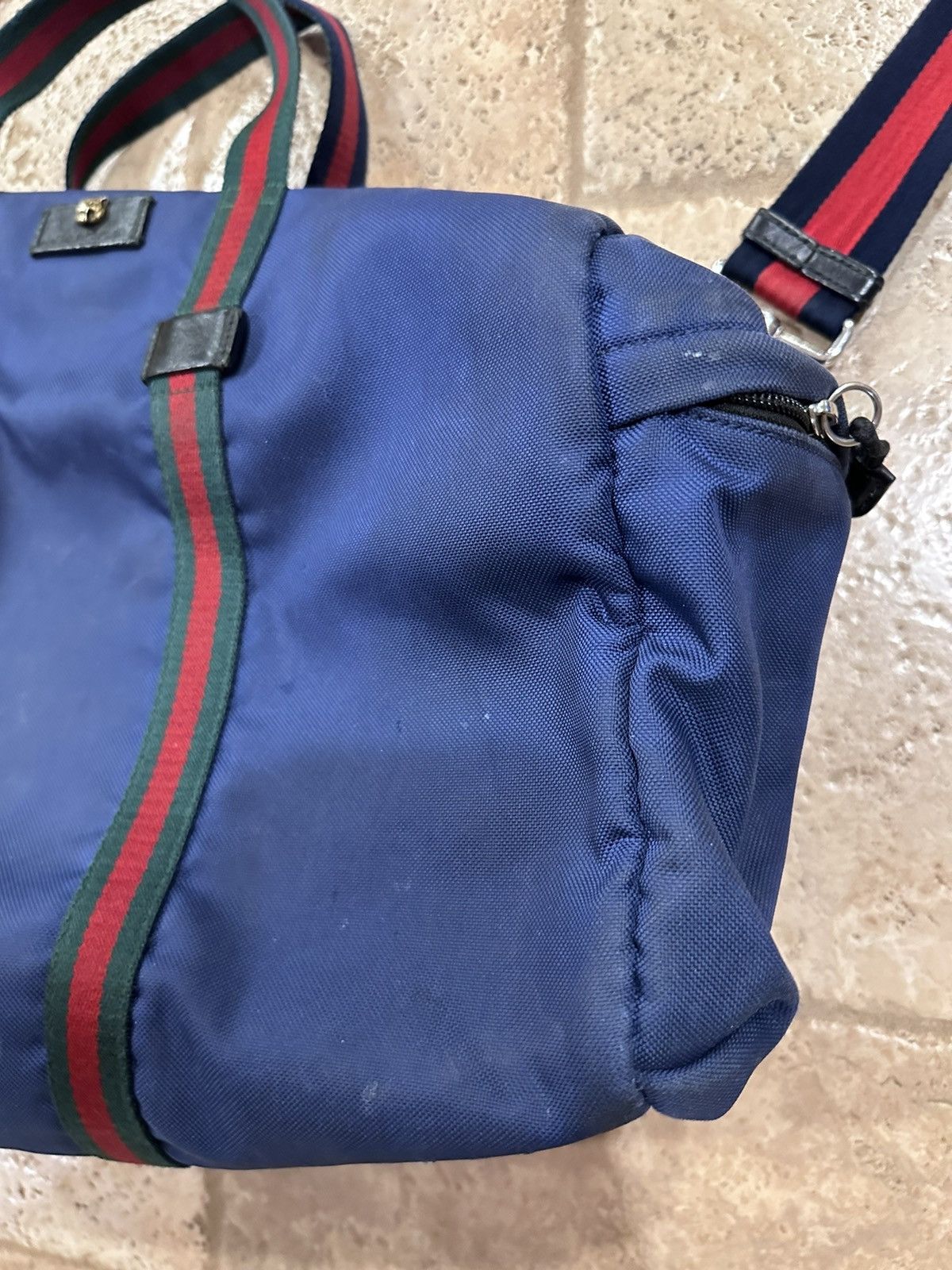 Gucci Gucci Navy Cotton / Canvas Duffle Logo Bag Size ONE SIZE - 4 Thumbnail