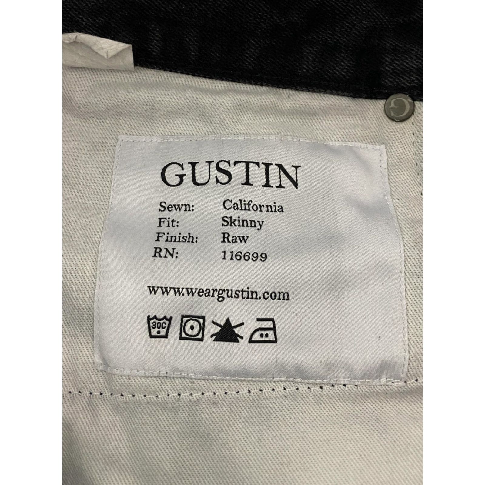 Gustin Gustin Jeans Men’s 33x35 Black Skinny Selvedge Raw Denim Button Fly USA Jeans Size US 33 - 5 Thumbnail
