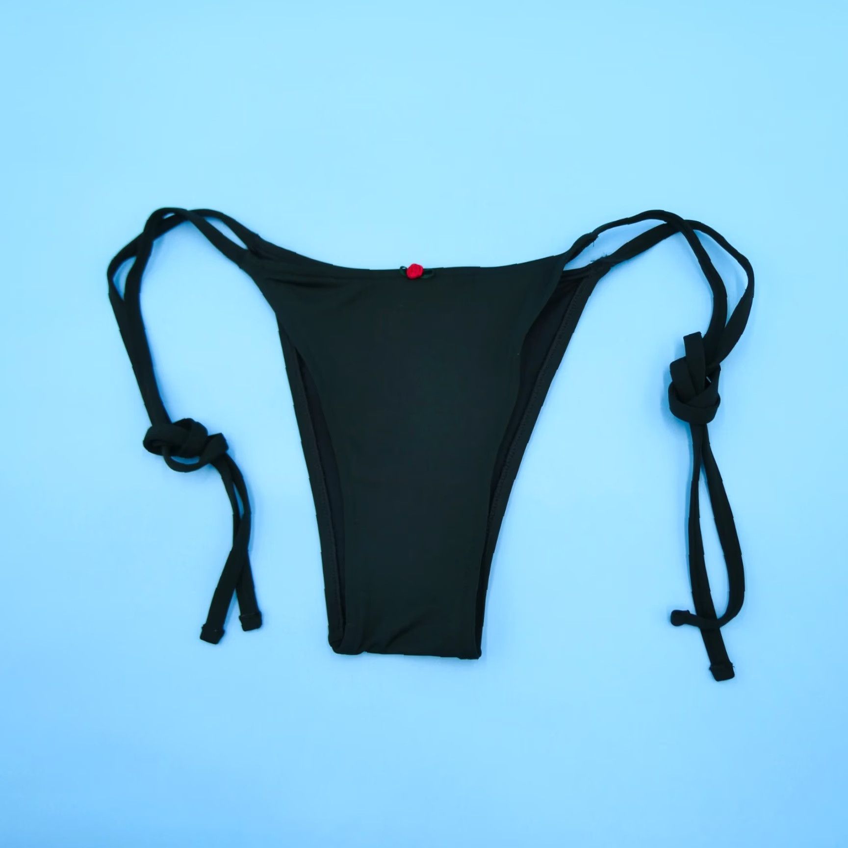 Victorias Secret PINK Bikini Bottom Thong Side Tie Black Rose Bow Womens Medium