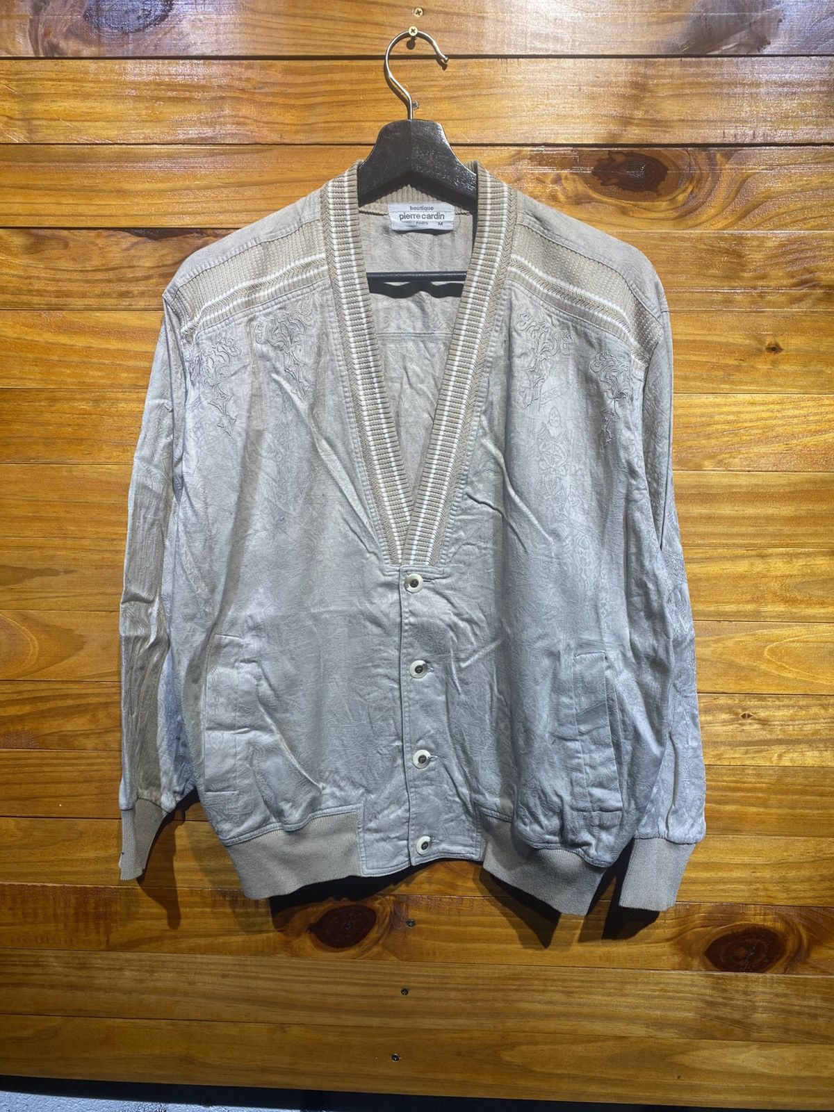 Vintage Pierre Cardin Paris Beige Embroidered Knit Cardiga