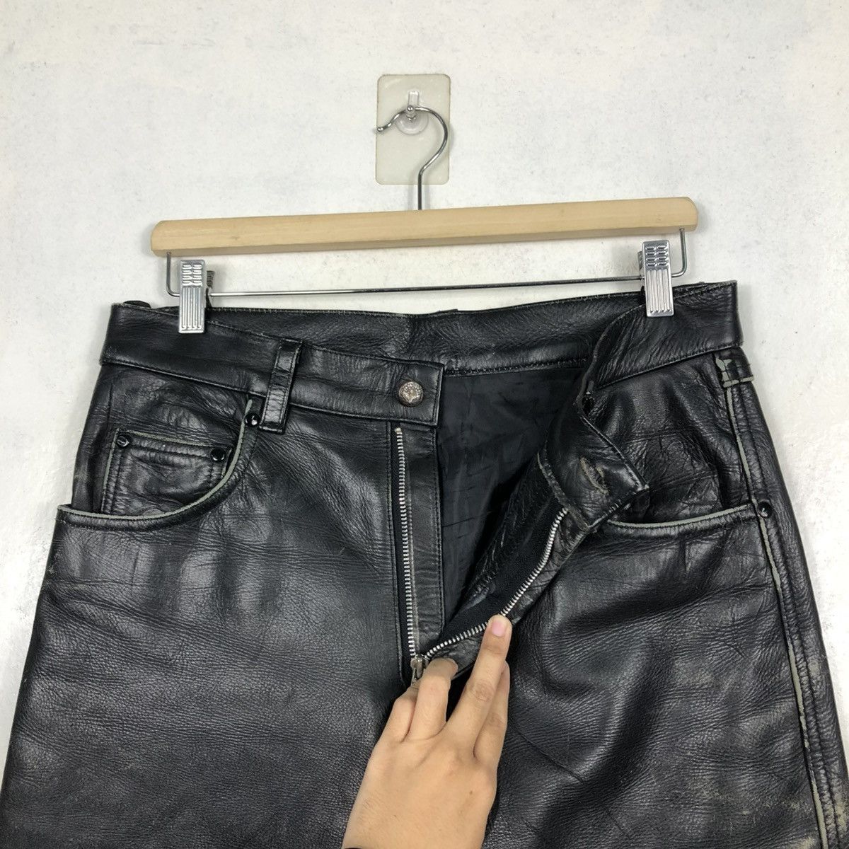 Genuine Leather 🔥VINTAGE BIKER GENUINE LEATHER PANTS FMC ISSEY MIYAKE Size US 33 - 15 Thumbnail