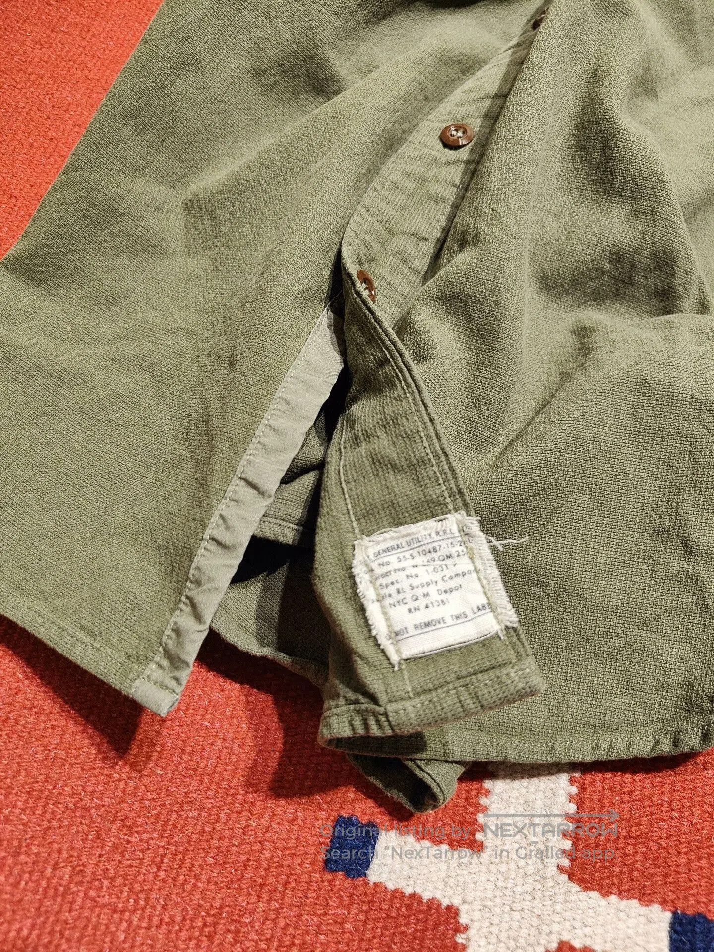 RRL Ralph Lauren RRL Military Green Henley Collar Shirt. Size US S / EU 44-46 / 1 - 6 Thumbnail