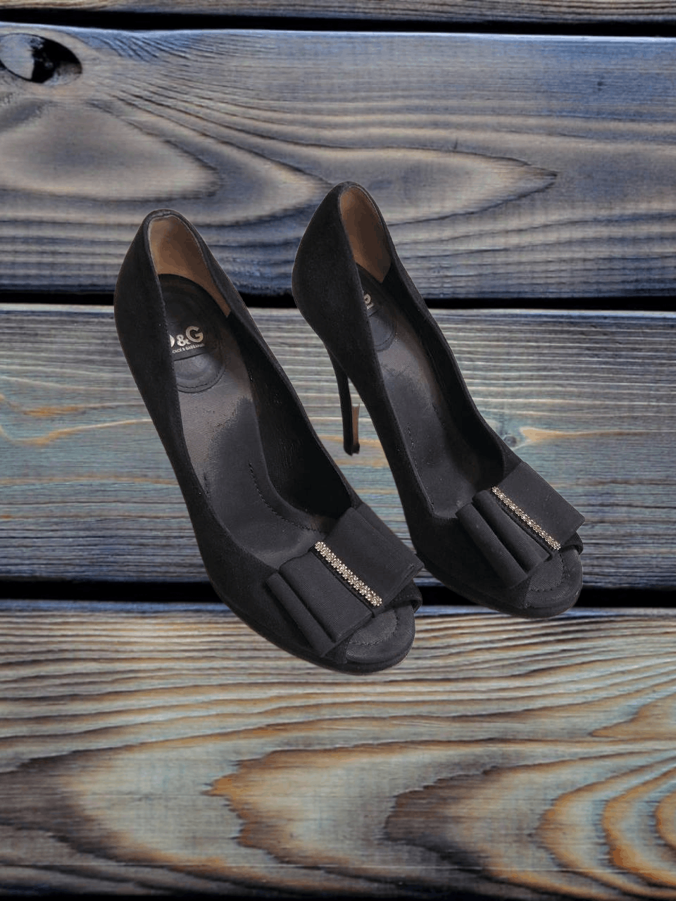 Dolce & Gabbana Dolce Gabbana Luxury D&G Black Suede Bow Detail Heels Size US 8.5 / IT 38.5 - 1 Thumbnail