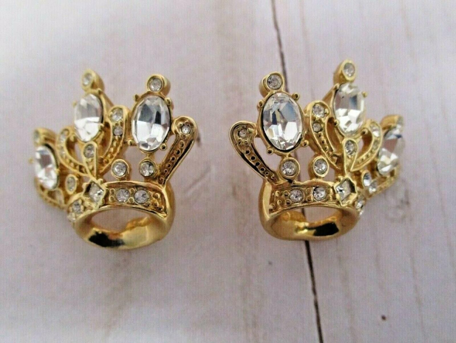 The Unbranded Brand Rhinestone Crown Earring Pierced Ears Gold Tone large Size ONE SIZE - 2 Thumbnail