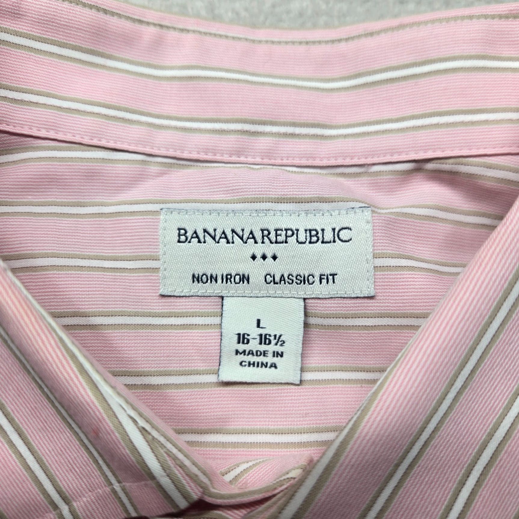 Banana Republic Banana Republic Shirt Striped Pink Button-Up Long Sleeve Mens L 16-16.5 Size 42R - 3 Thumbnail