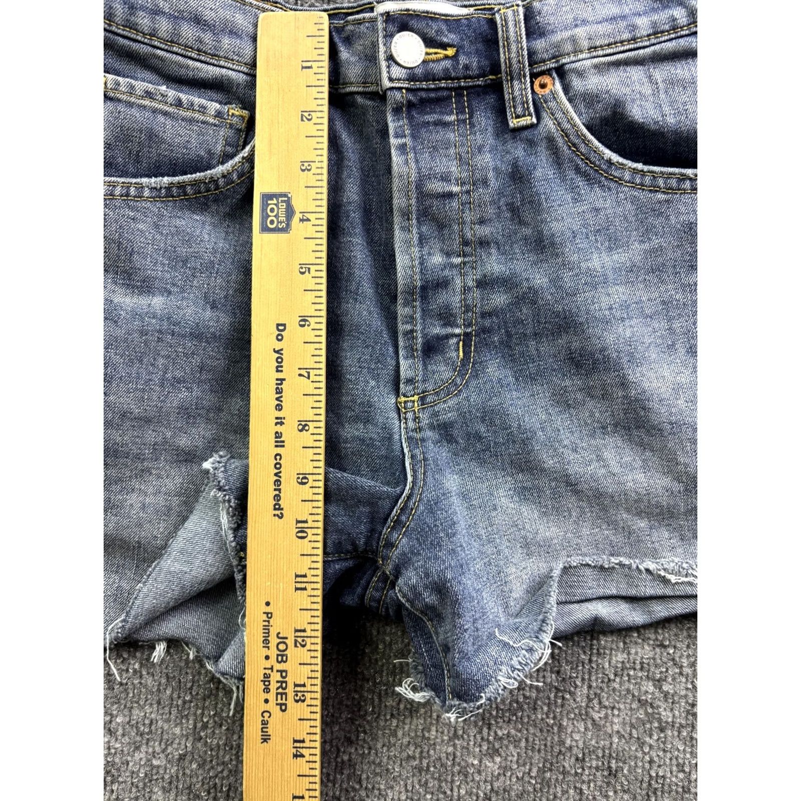 Vintage DU/ER Denim Shorts Womens 27 Blue High Rise Button Fly Cut-Off Raw Hem Stretch 5-Pocket Summer Casual Boys Girls Mens Womens Size 27" / US 4 / IT 40 - 5 Thumbnail