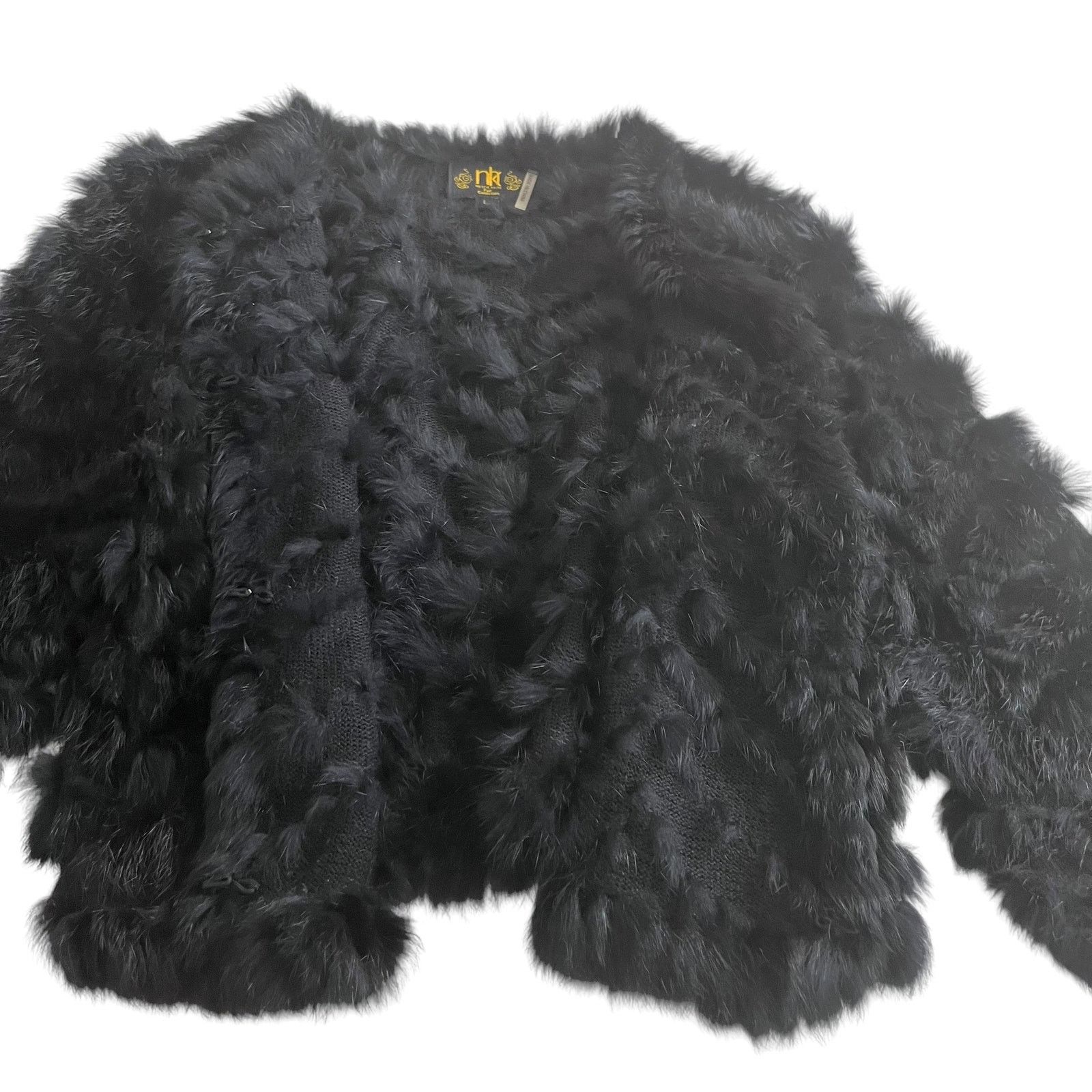 Other Metric Knits Black Rabbit Fur Chevron Mob Wife Jacket Size L / US 10 / IT 46 - 6 Thumbnail