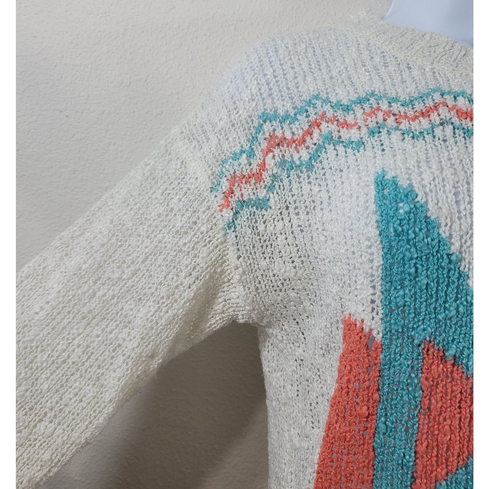 Other Ellison Ellison White Teal Popcorn Knit Aztec Sweater Large Size L / US 10 / IT 46 - 2 Thumbnail