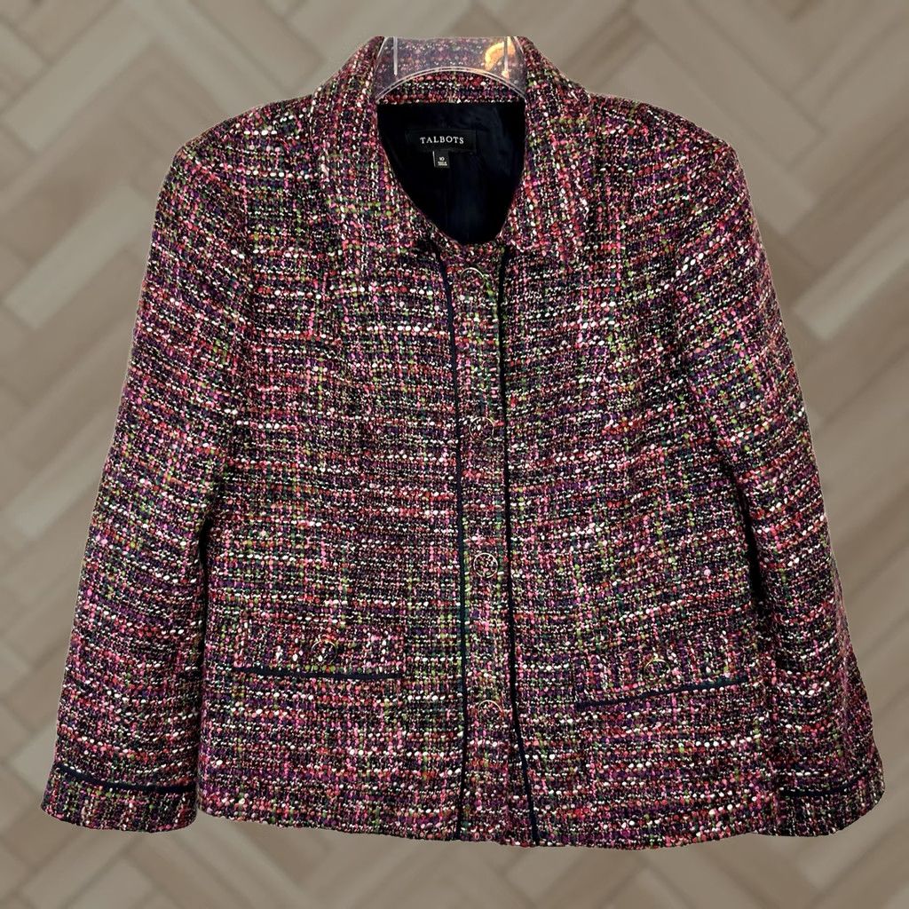 Talbots Talbots Tweed Jacket Womens Size 10 Multicolor Blazer Textured Pockets Buttons Preppy Size L / US 10 / IT 46 - 1 Thumbnail