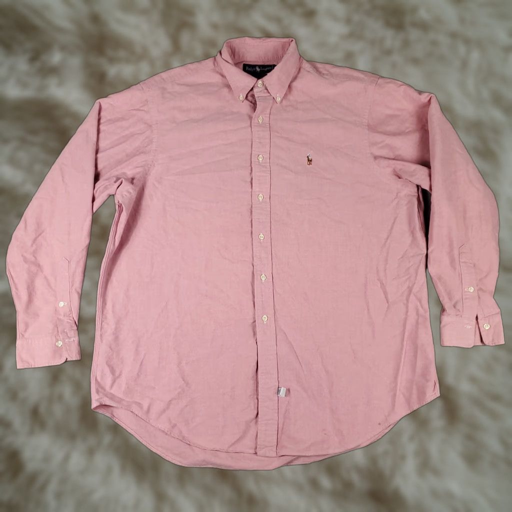 Ralph Lauren VINTAGE Ralph Lauren Shirt Mens Size 17.5 Red Pony Dress Button Up Long Sleeve - 100% Cotton, Button-Down Collar, Classic/Preppy, Mens Size 46R - 1 Thumbnail