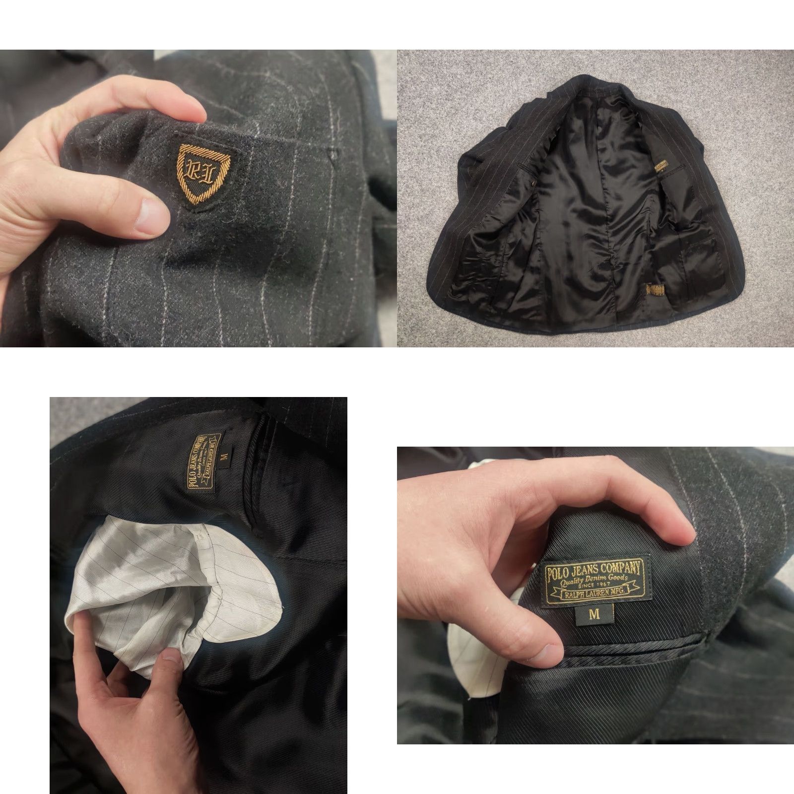 Polo Ralph Lauren VINTAGE Polo Ralph Lauren Black Wool Blend Pin Stripe Sports Blazer Jacket Men M Wool Blazer Black Stripe Vintage RRL Size US M / EU 48-50 / 2 - 9 Thumbnail