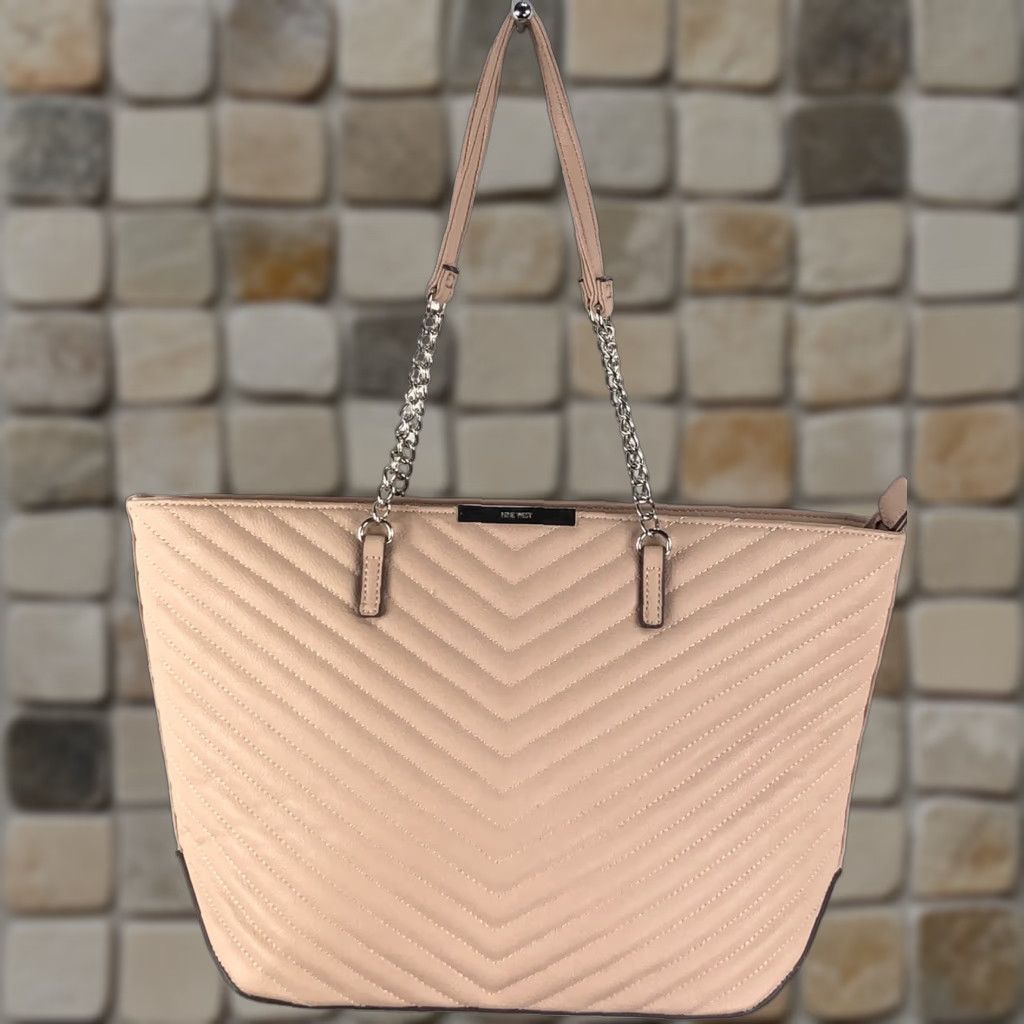 Nine West Nine West Quilted Tote Large Handbag Beige Double Chain Handles Faux Leather Purse Women Size ONE SIZE - 1 Thumbnail