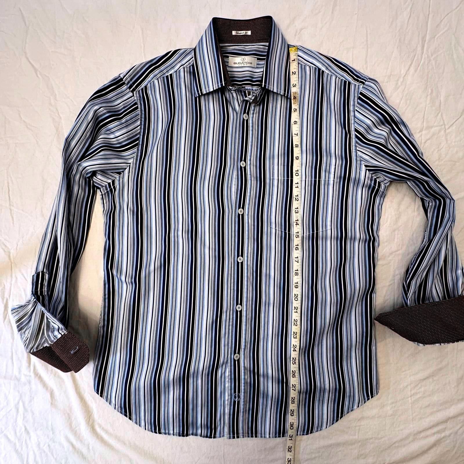 BUGATCHI Bugatchi Shaped Fit Dress Shirt Men XL Striped Flip Cuff Size 44R - 10 Thumbnail