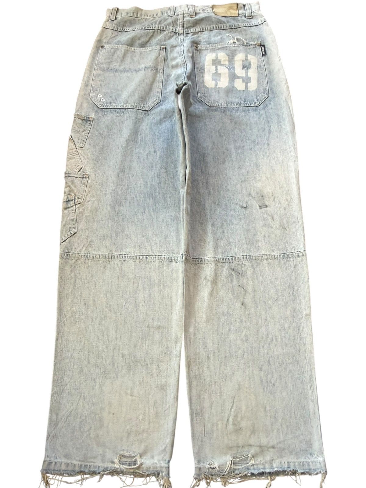 Fubu Vintage Japanese Brand Carpenter Cargo Distress Baggy Jeans Size US 35 - 1 Thumbnail