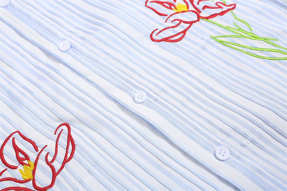 Vintage Men's hip-hop flower embroidery striped long-sleeved shirt Size US M / EU 48-50 / 2 - 5 Thumbnail
