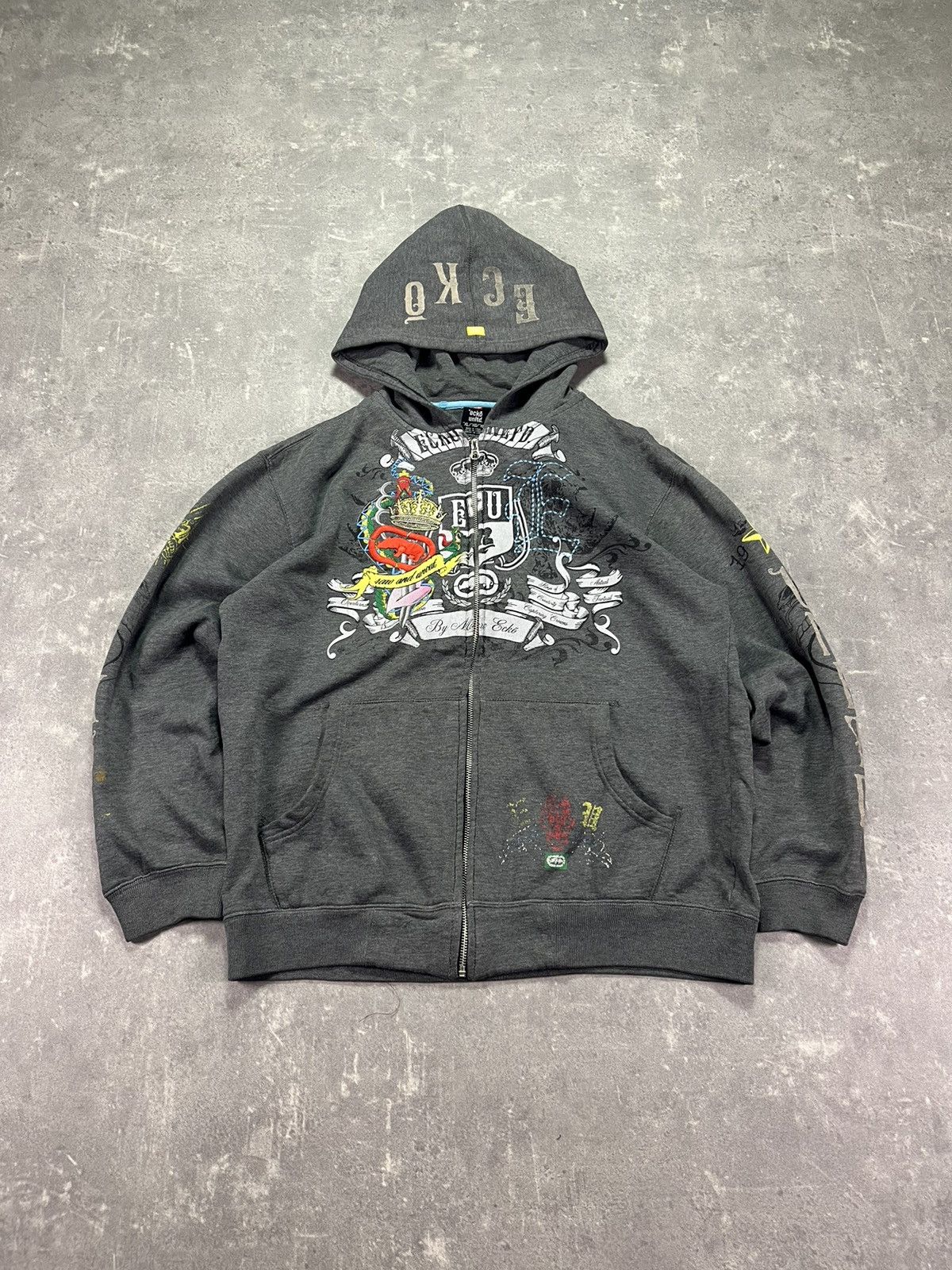 Ecko Unltd. 2000s Ecko Unltd. Distressed Faded Printed Y2K Zip Hoodie L Size US L / EU 52-54 / 3 - 3 Thumbnail