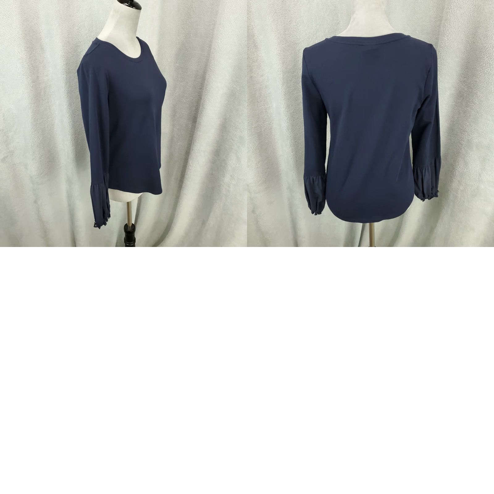 Vintage Chico's Blouse Shirt Womens Small Navy Blue Long Sleeve Stretch Top Chicos Zenergy Casual Party/Cocktail Travel Knit Cotton Blend Modal Spandex Size S / US 4 / IT 40 - 8 Thumbnail